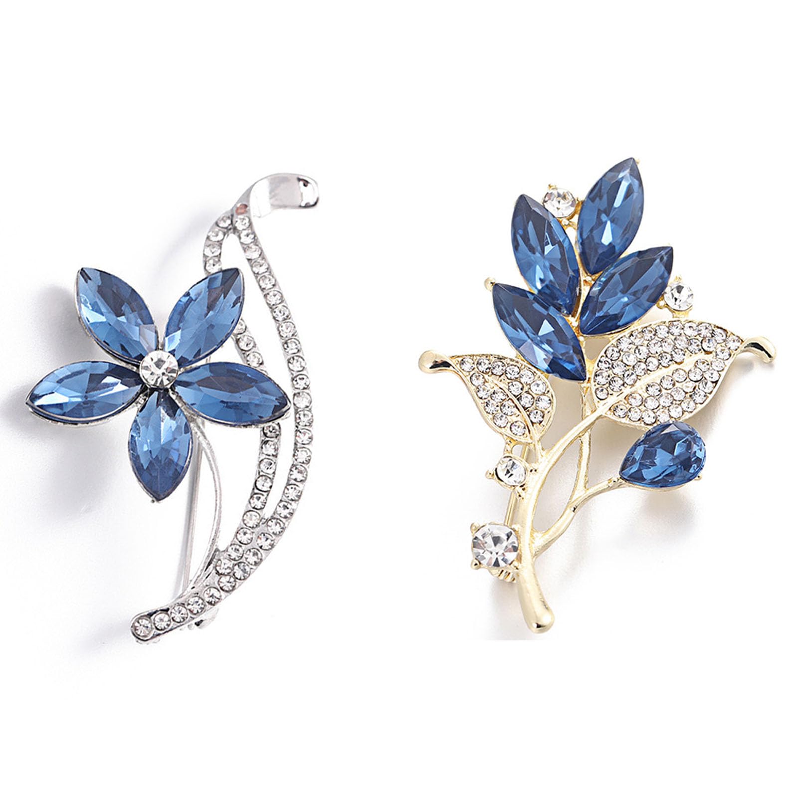 2Pcs Blue Floral Brooch Pin for Women, Elegant Saree Pins for Pleats, Wedding and Formal Attire Accessories, Fashion Jewelry Gift-image-3