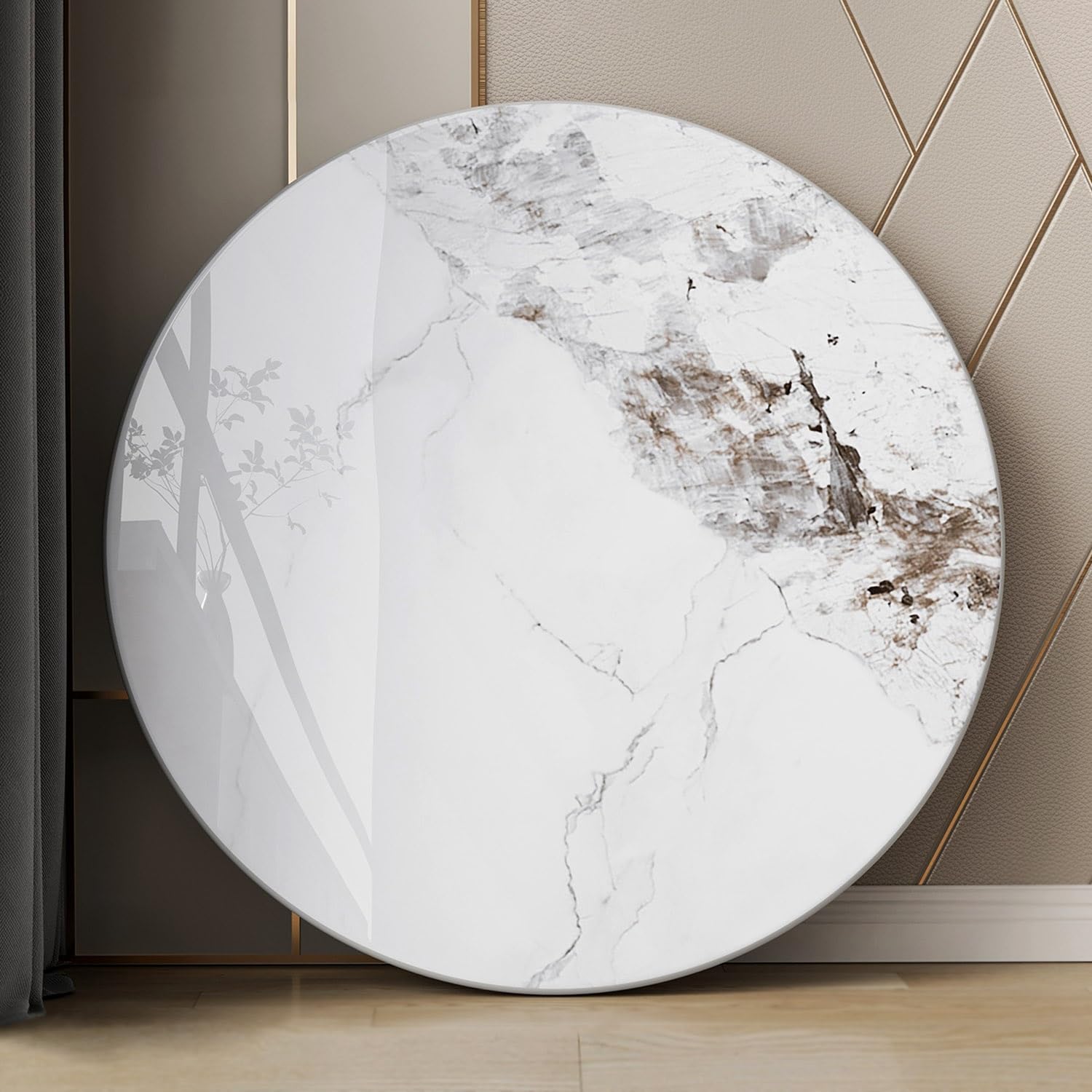 Lazy Susan Drehteller mit Steinmarmorstruktur, Serviertablett, 12 mm dick, für Esstisch, Weiß, Grau, 100 cm