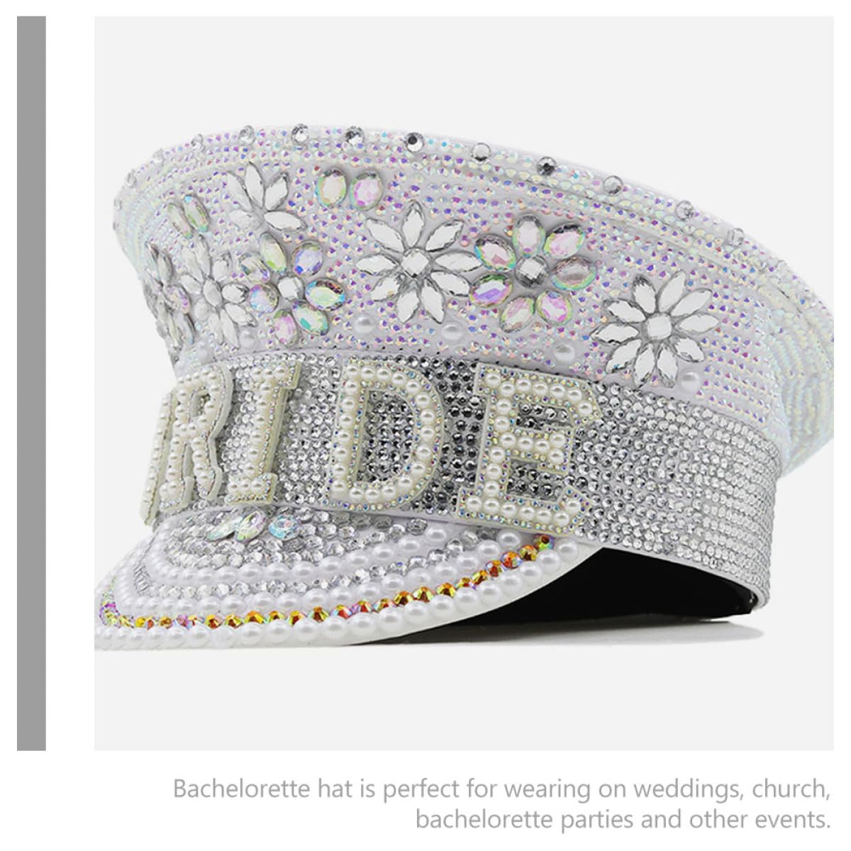 Abaodam Sombrero de Novia Gemas de Imitación, Sombrero de Fiesta Ajustable para Despedida de Soltera y Bodas, Accesorio Decorativo Femenino para Eventos Obsequios