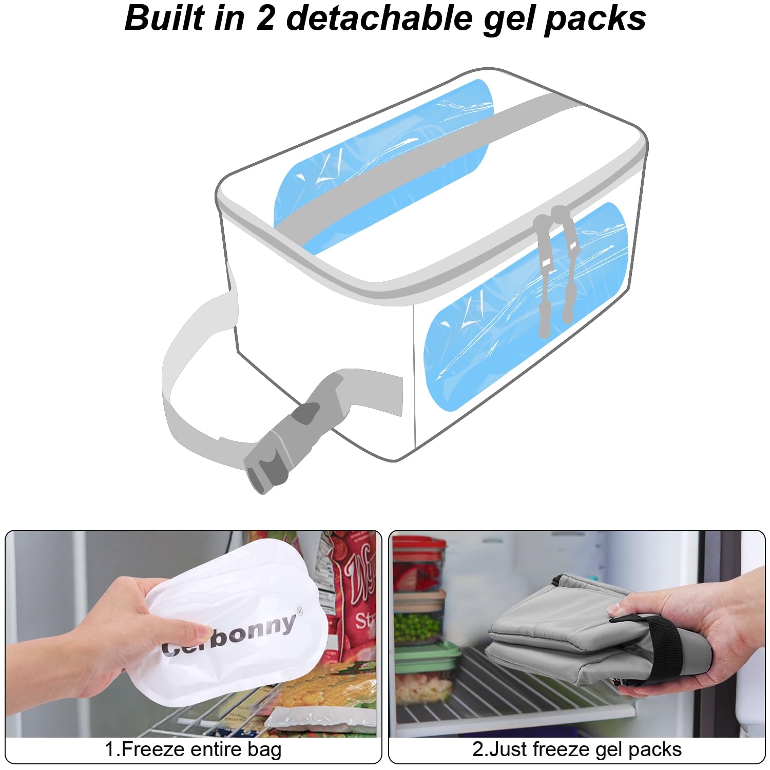 Cerbonny Small Cooler Bag Freezable Lunch Bag, Small Lunch Bag Insulated with Ice Pack - Image 2
