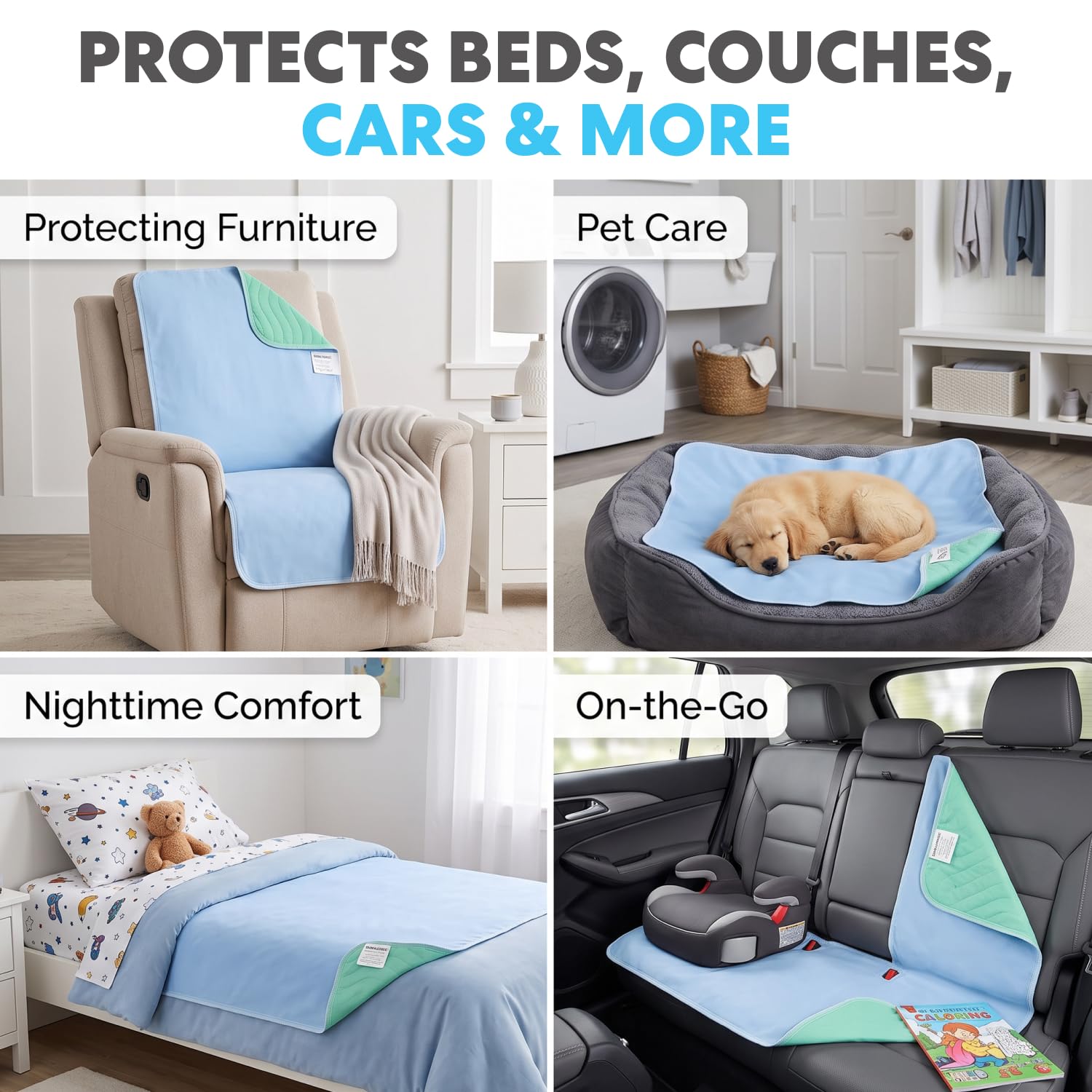 SIMPLI-MAGIC Almohadillas Lavables de 34 x 36 Pulgadas (Paquete de 6) – Almohadillas de incontinencia Reutilizables de Gran absorción para niños, Adultos, Ancianos y Mascotas – Almohadilla Protectora