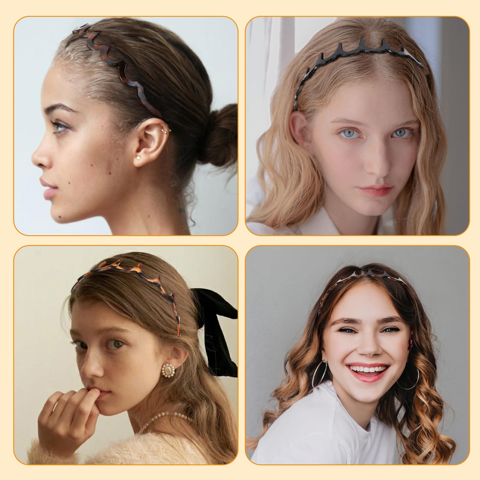 4 Cerchietti Per Capelli A Zig-Zag Con Denti Di Squalo: Fasce Antiscivolo In Plastica Per Donna | Accessorio Moda Per Sport E Ogni Giorno