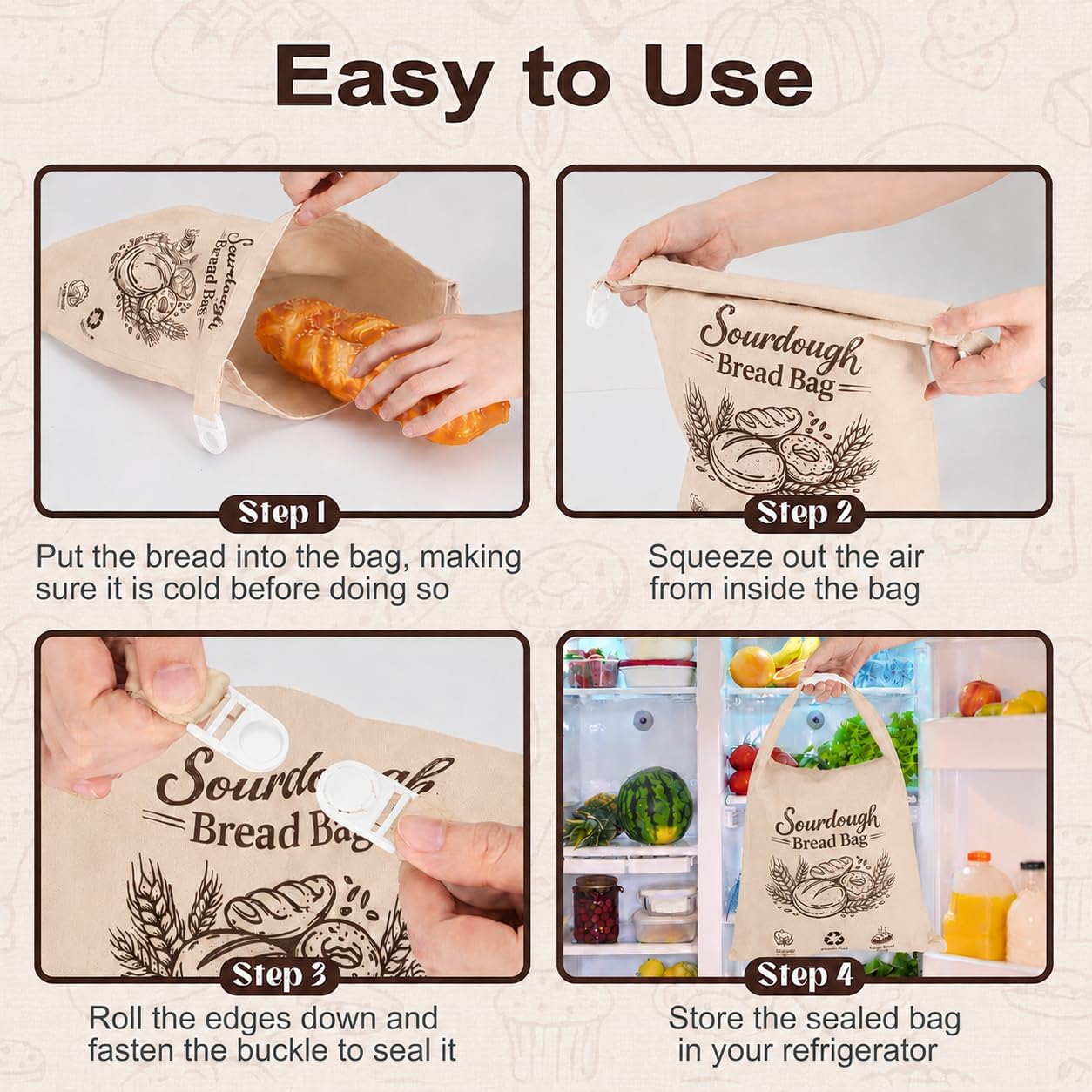 2-Pack XLarge 17x13in Reusable Beeswax and Cotton Bread Bags, Waxed Bread Bags for Homemade Bread & Sourdough, Sustainable Sourdough Loaf Storage to Lock in Freshness
