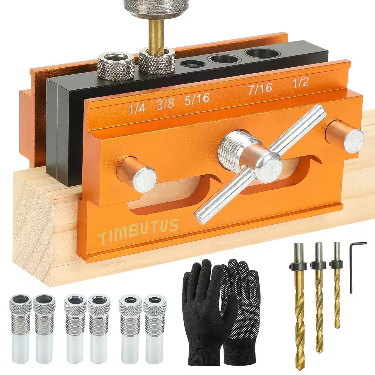 Self Centering Doweling Jig Kit - Adjustable Width Dowel Jig Kit for Straight Holes, Biscuit Joiner Set, 6 Bushings, 3 Size Drill Bits - Woodworking Precision Tool