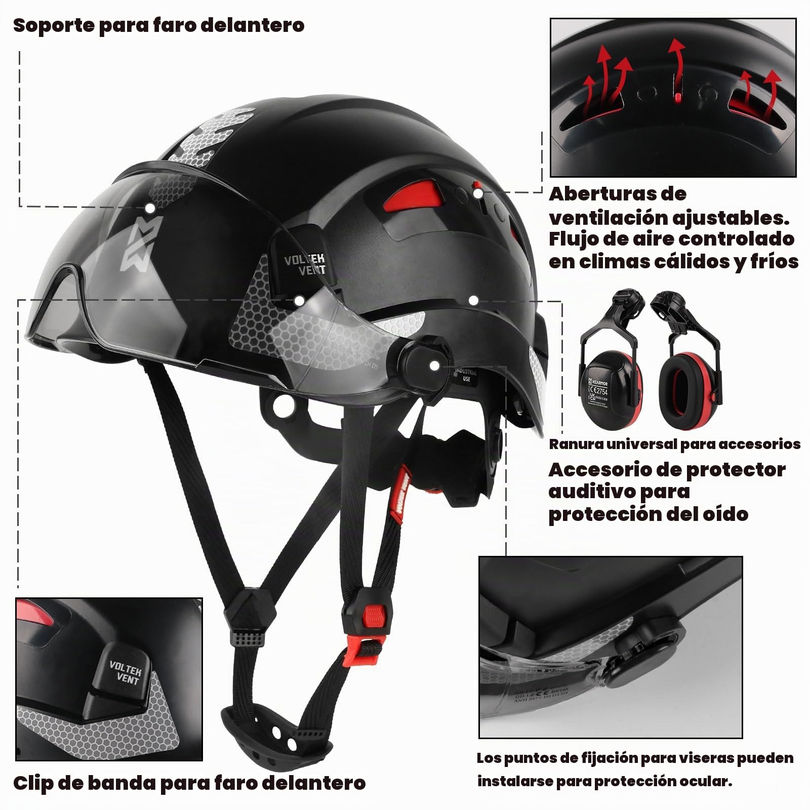 HEARMOR Casco 3 en 1 con protección auditiva y visera, casco de trabajo certificado EN 397 para trabajos forestales, construcción y escalada, incluye bolsa portátil y forro refrigerante