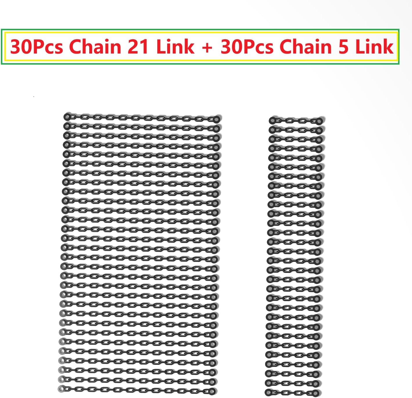 Black Chain Link Bulk Accessories Pack, 30Pcs Chain 21 Link and 30Pcs Chain 5 Link, Compatible with Lego Parts and Pieces