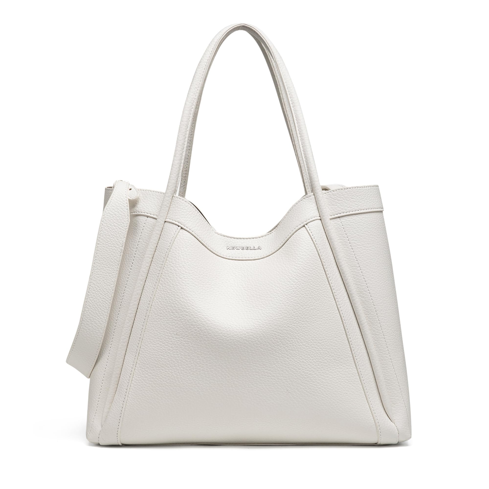 NEWBELLA Tote Bag for Women, Vegan Leather Crossbody Shoulder Bag, Top Handle Satchel Purse for Work, Travel, Daily Use (White-Large)