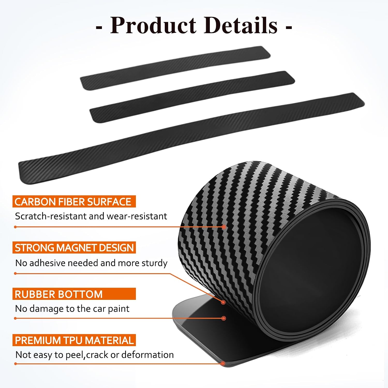 Car Door Sill Protector Covers, Universal Auto Magnetic Door Entry Guards, Black Carbon Fiber, 4Pcs/Set image 3