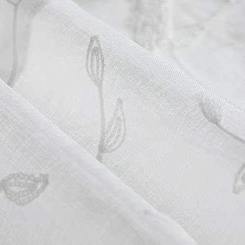 Miniatura 4 de VOGOL Cortinas bordadas para sala de estar, cenefas de granja para ventana de cocina, cortina blanca transparente para ventanas pequeñas, bolsillo