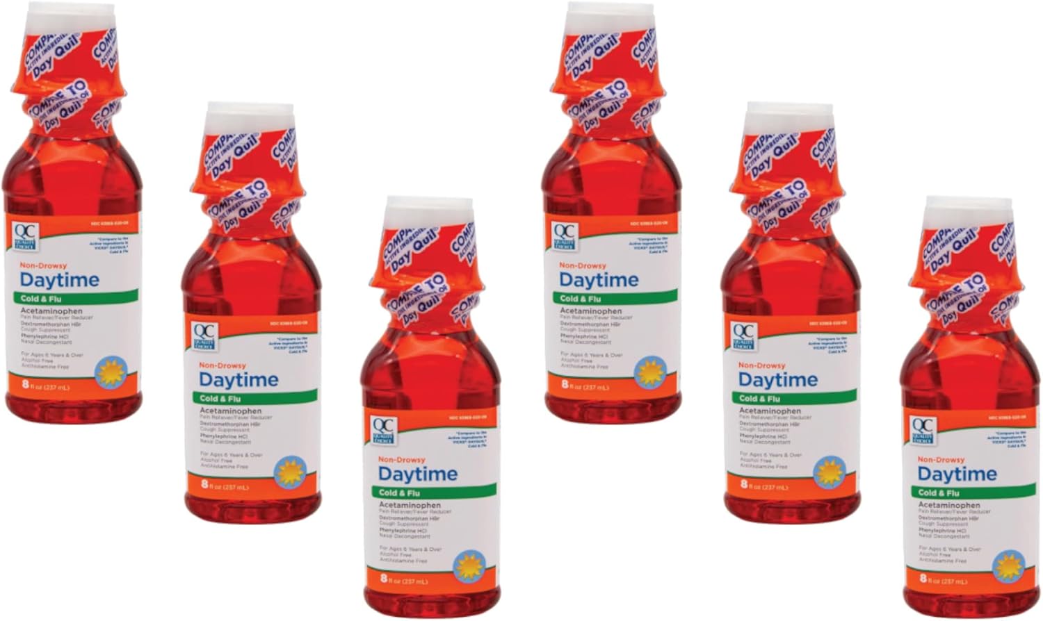 Quality Choice Daytime Non-Drowsy Cold & Flu Relief Liquid 8 Ounces Each (6)
