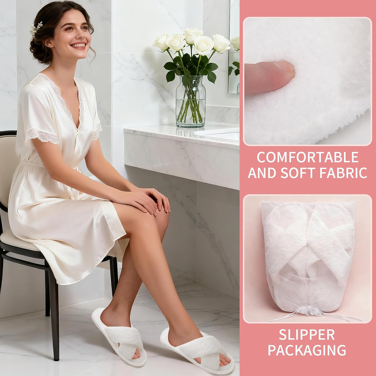 8 Pairs Women's Fuzzy Slippers Bulk Cozy Cross Band Open Toe House Slippers with Non-Slip Sole for Bridemaids Birthday Gift