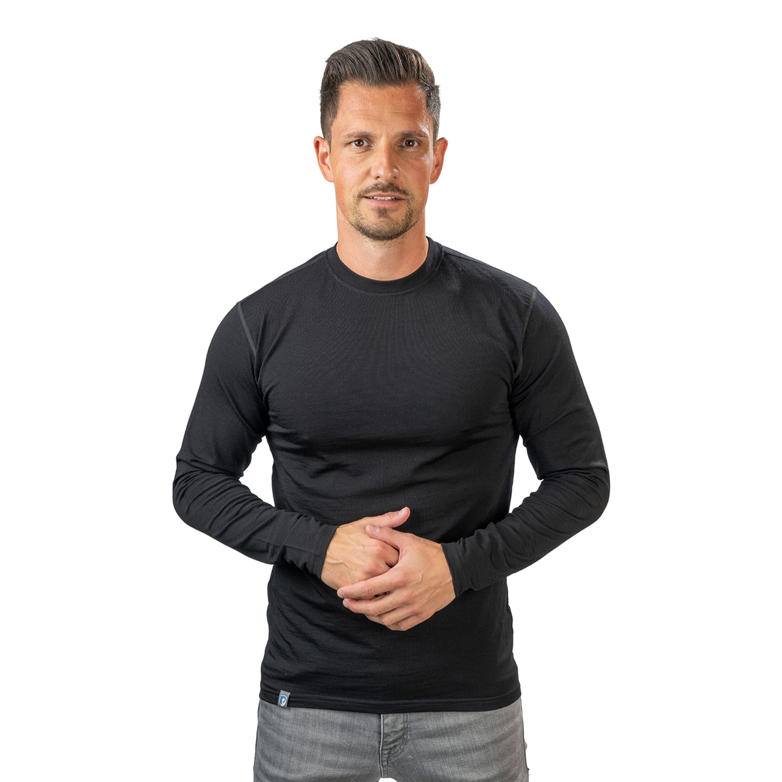ALPIN LOACKER CORESPUN Merino Langarmshirt Herren 150 g/m2, das leichte I Thermooberteil atmungsaktiv I Sport Funktionsshirt für Wandern und Outdoor Sport, Schwarz M