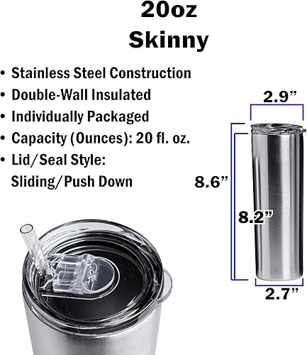 Miniatura 4 de EMM Skinny Tumblers, Powder Coated Personalized Drinkware With Straw, Stainless Steel, Vacuum Insulated Design, Spill Proof, Office, Travel, Gym -