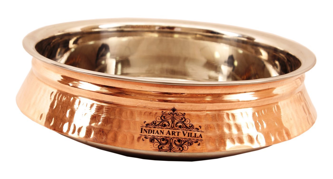 Indian Art Villa Steel Copper Induction Handi Bowl, Serveware & Tableware, Home Restaurant, 49 OZ