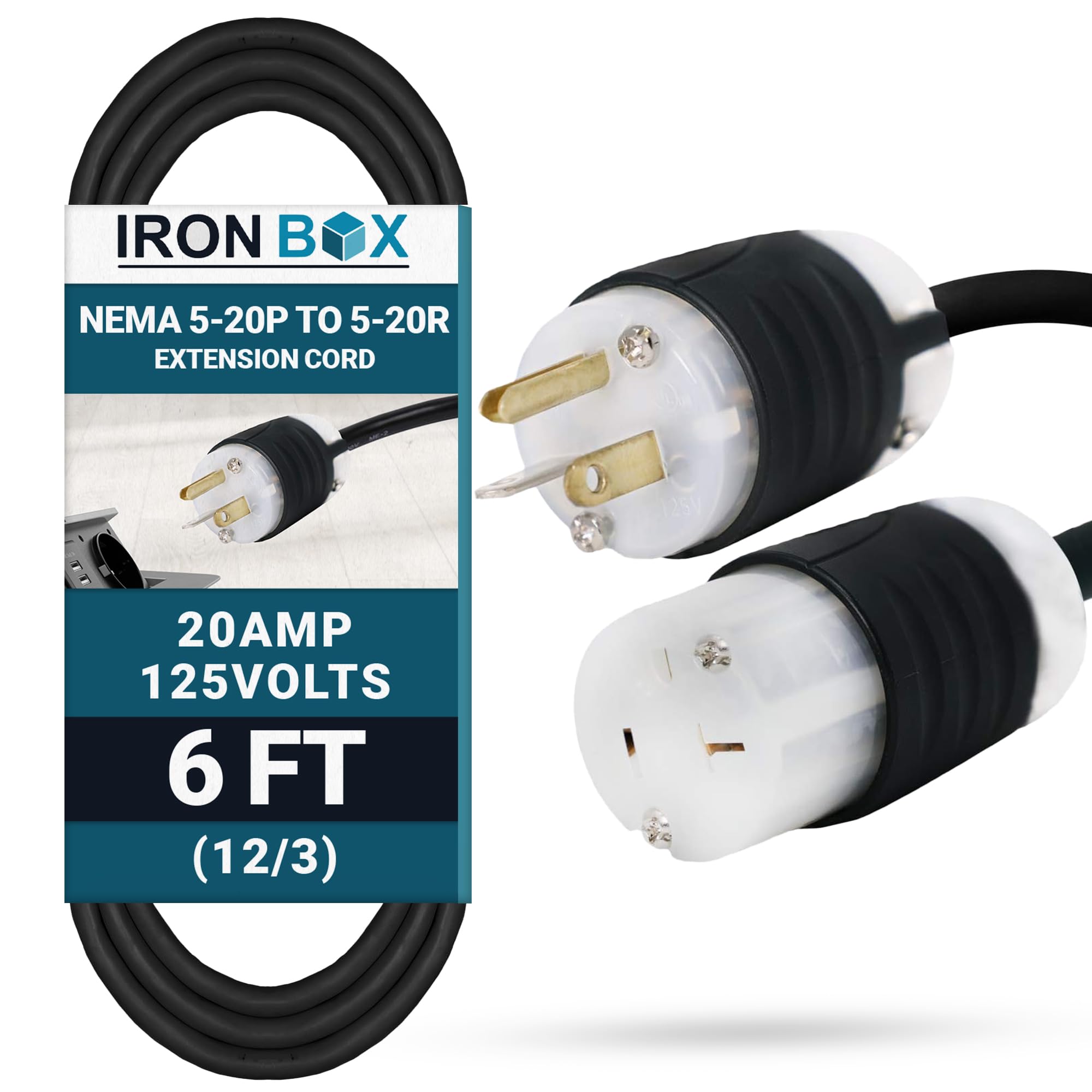 IronBox Electric NEMA 5-20P to 5-20R Extension Cord - 20A, 125V