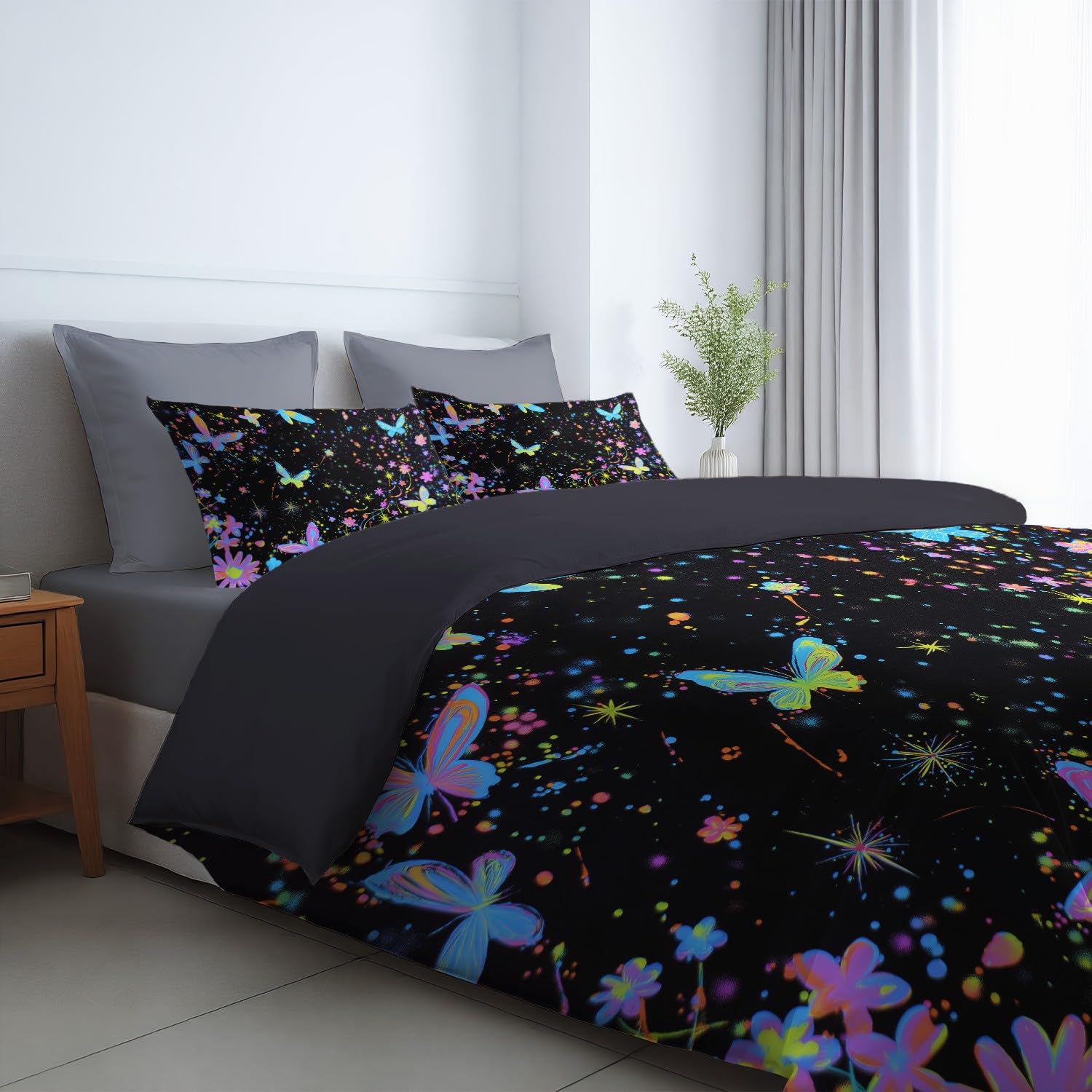 Pościel 135 x 200 cm, klasyczna poszewka na kołdrę 135 x 200 cm, klasyczna poszewka na kołdrę z poszewką na poduszkę 80 x 80 cm, z zamkiem błyskawicznym, czarna