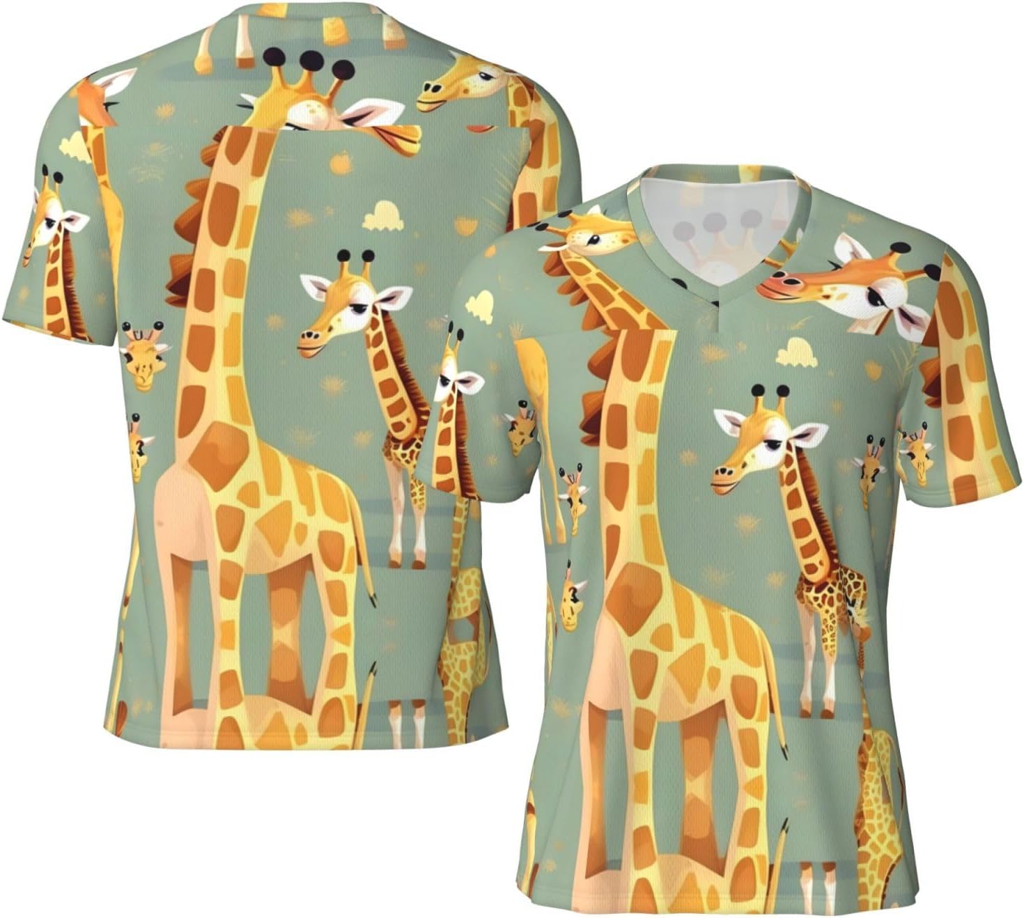 Cute Wild Cartoon Giraffes Rugby Football Jersey for Men, Comfortable V-Neck Loose Fit Top for Team Sports Athletics