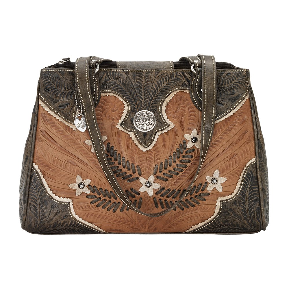 American West Desert Wildflower Multi-Compartment Organizer Tote for Women - 100 Genuine Leather