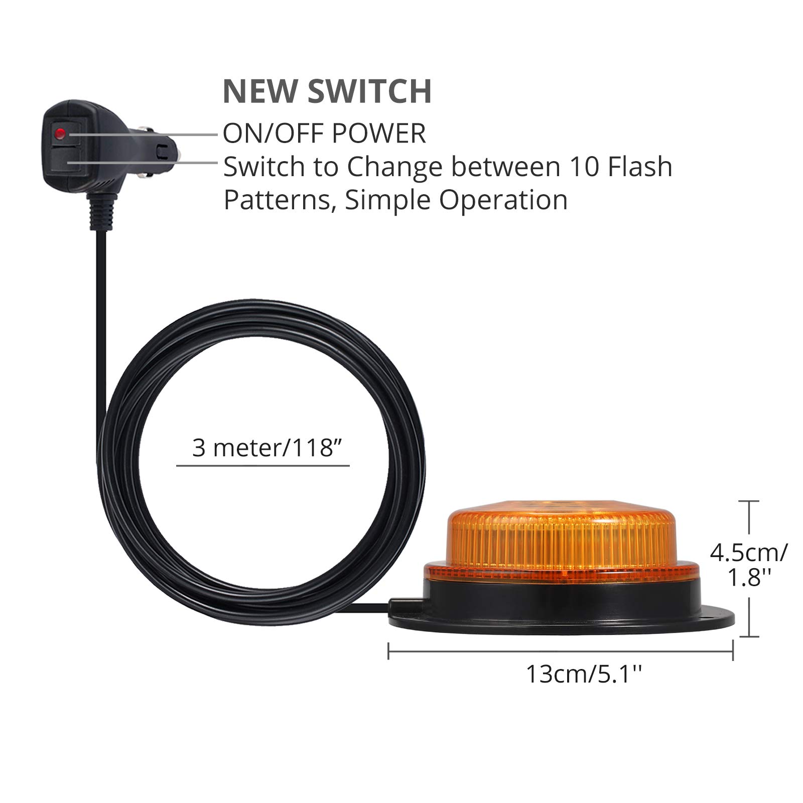 Lampeggiante LED PROZOR Per Auto E Trattori - Omologato E9, Impermeabile IP67, Con Base Magnetica