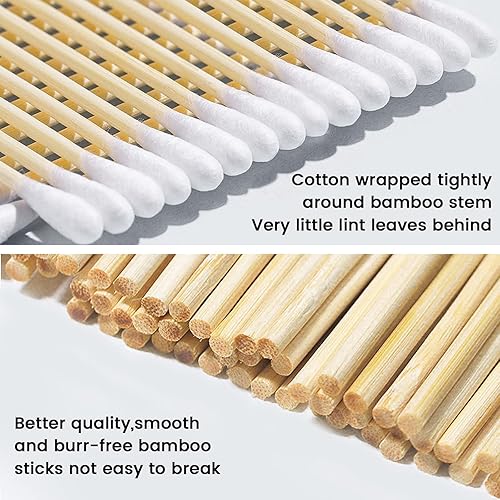 Vista 11 de 500 hisopos de algodón de 6 pulgadas con estuche de almacenamiento, hisopos de algodón resistentes sin pelusa con mango de bambú, hisopos de algodón