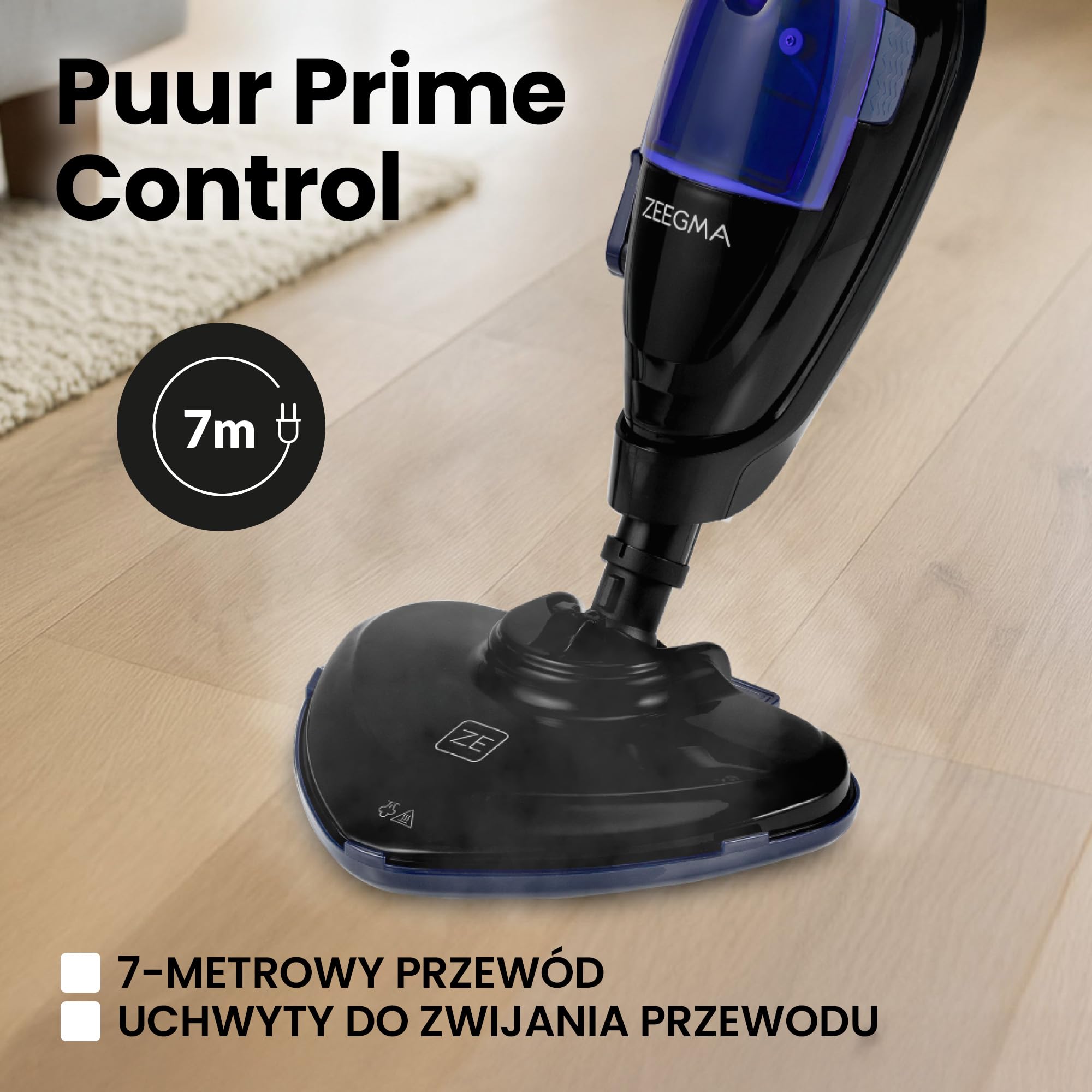 ZEEGMA Mop Parowy Ręczna Myjka Parowa Puur Prime Control 13 w 1, Zestaw Końcówek, 1500 W, 400 ml