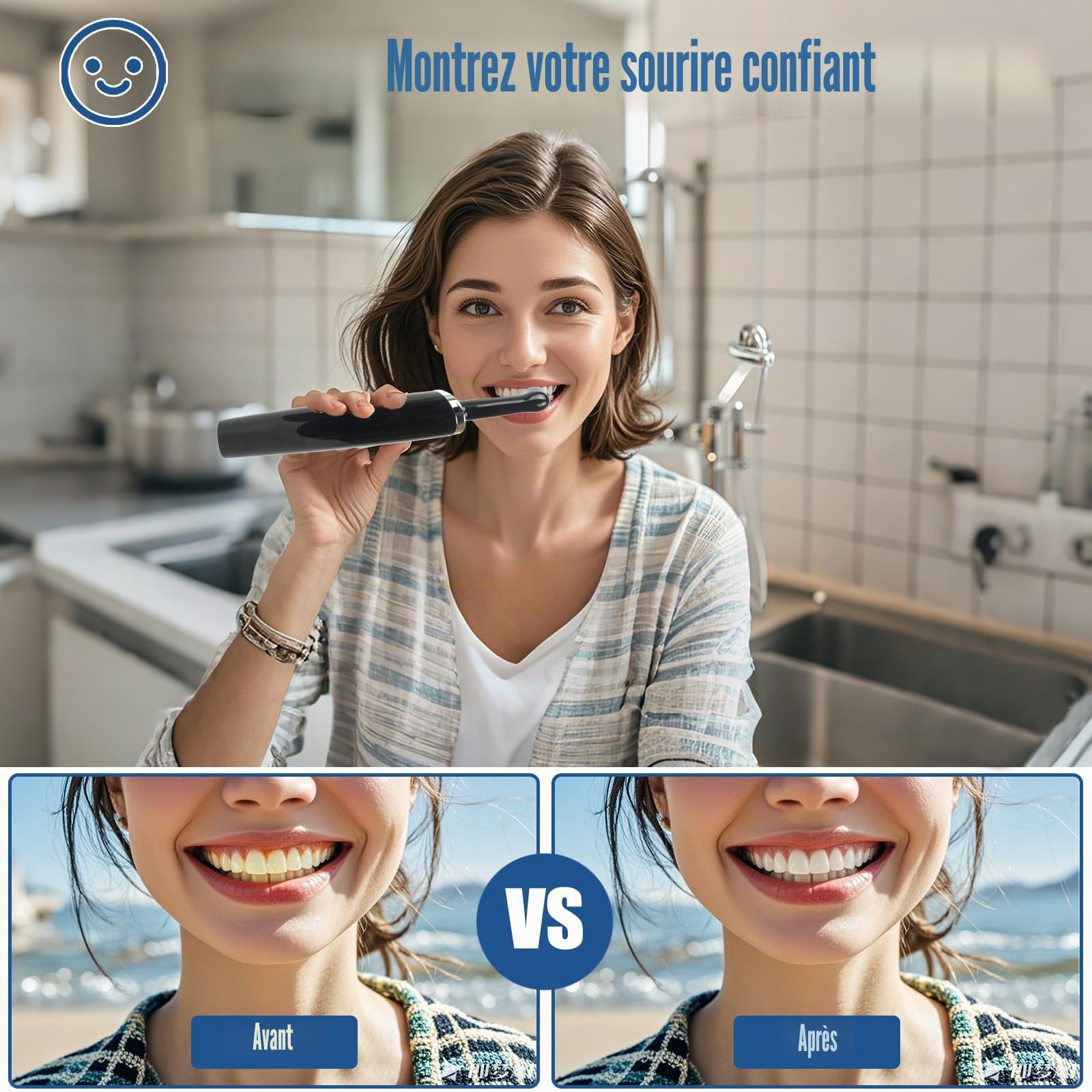 Polisseur dentaire, kit de blanchiment des dents rechargeable, nettoyage et blanchiment, polisseur électrique avec pâte à polir à 3 dents, 5 modes de vitesse, lumière LED-noir