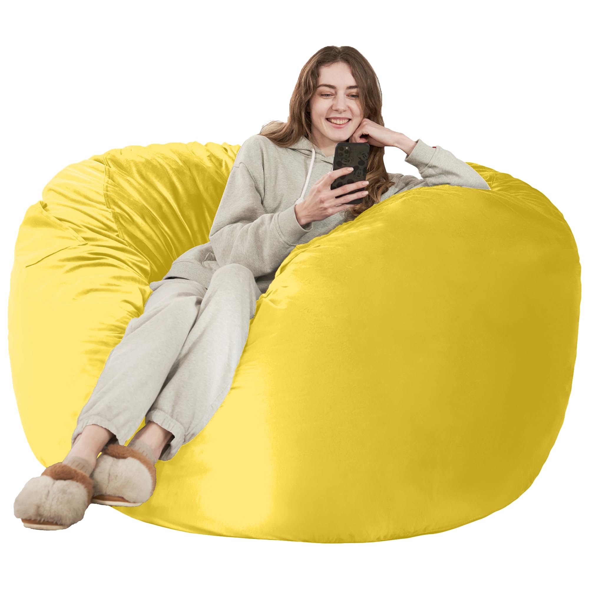 HABUTWAY Bean Bag Chair: Giant 4' Memory Foam Furniture Bean Bag Chairs for Adults with Microfiber Cover 4Ft（Lemon）