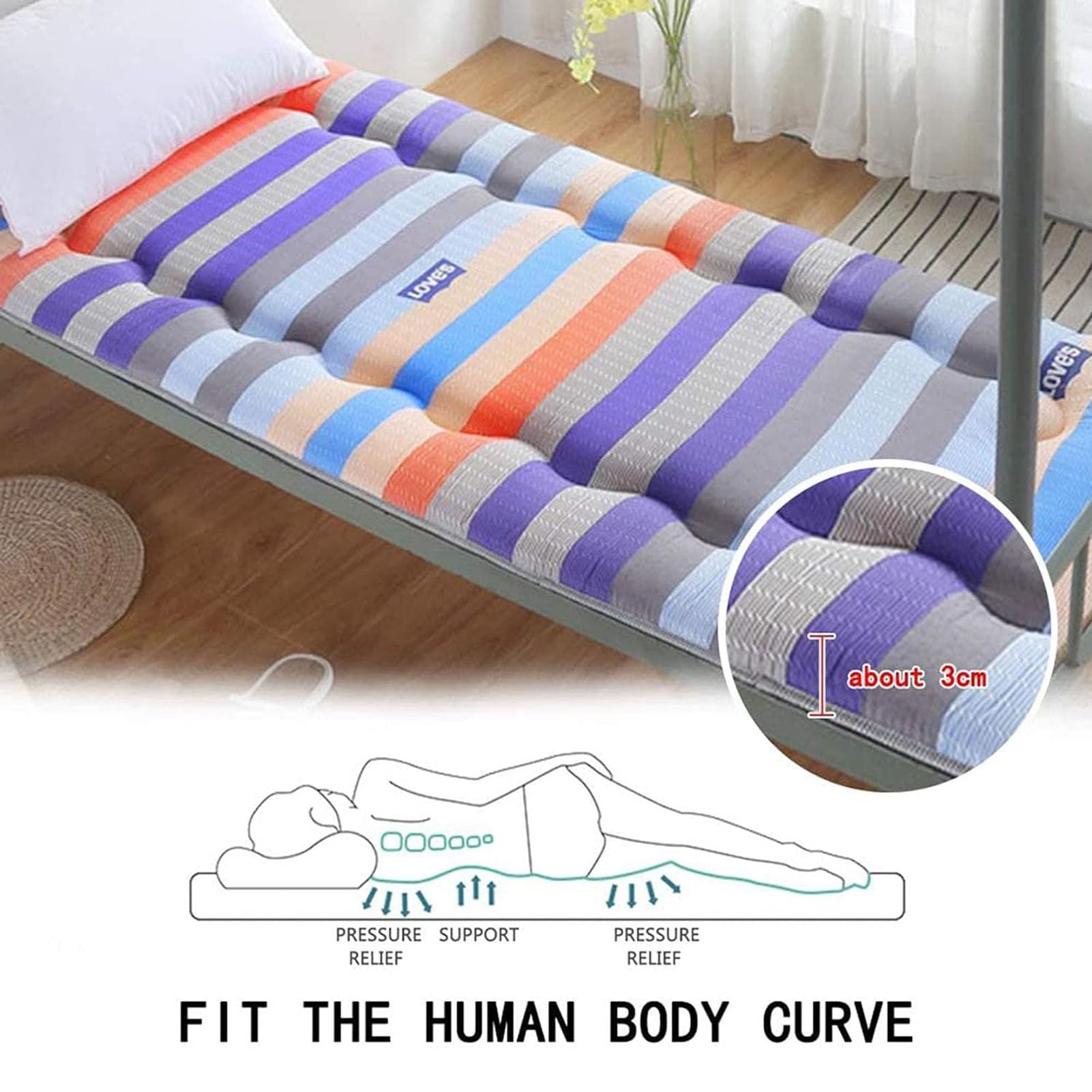 Futón Japonés 3cm Grueso Plegable Tatami Esterilla Portátil Enrollable Cama para Invitados Camping Dormitorio Transpirable Colchoneta De Suelo Crown