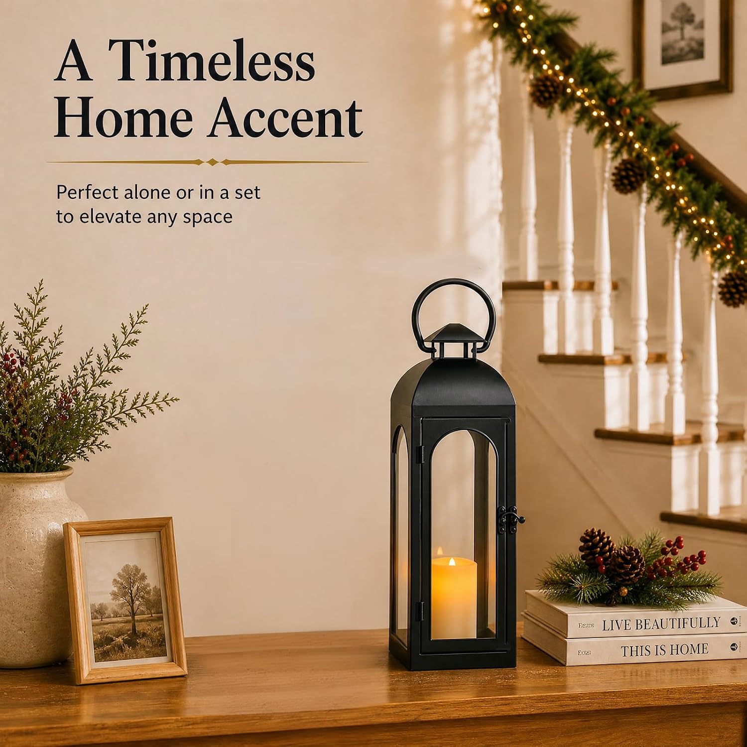MUMTOP Decorative Lantern 16 Inch Black Metal Candle Holders 1 Pack