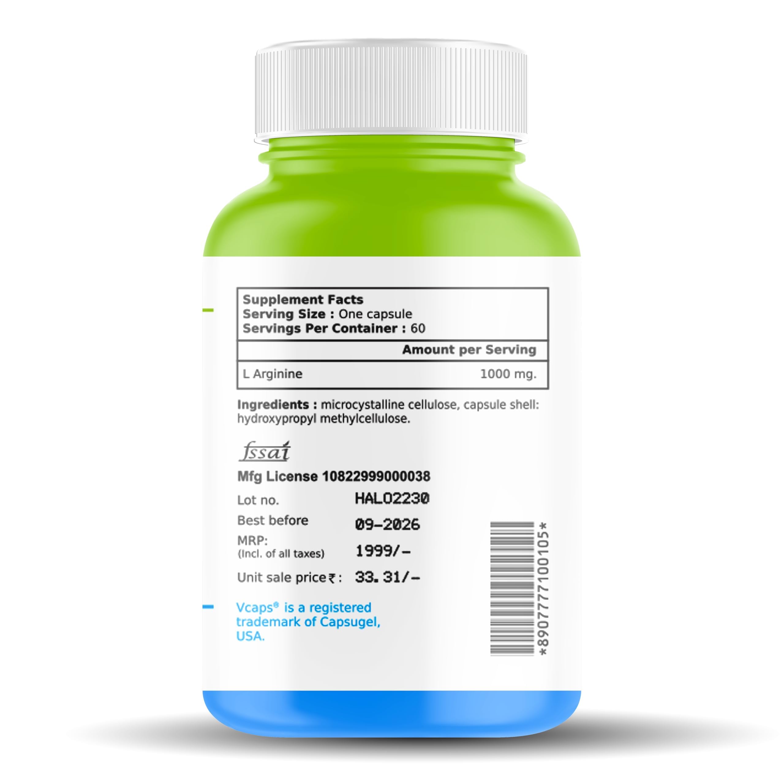 Haleup L-Arginine 1000 mg Veg Capsules (Pack of 1 (60 Caps)) 3