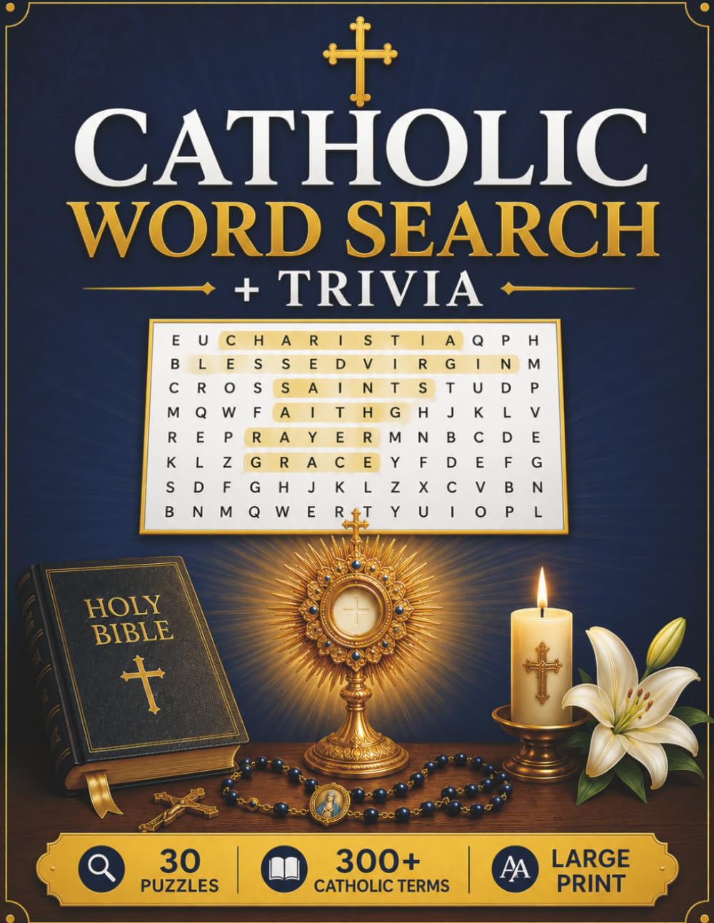 Catholic Word Search + Trivia: Large Print Faith Puzzle Book for Families (Catholic Trivia)