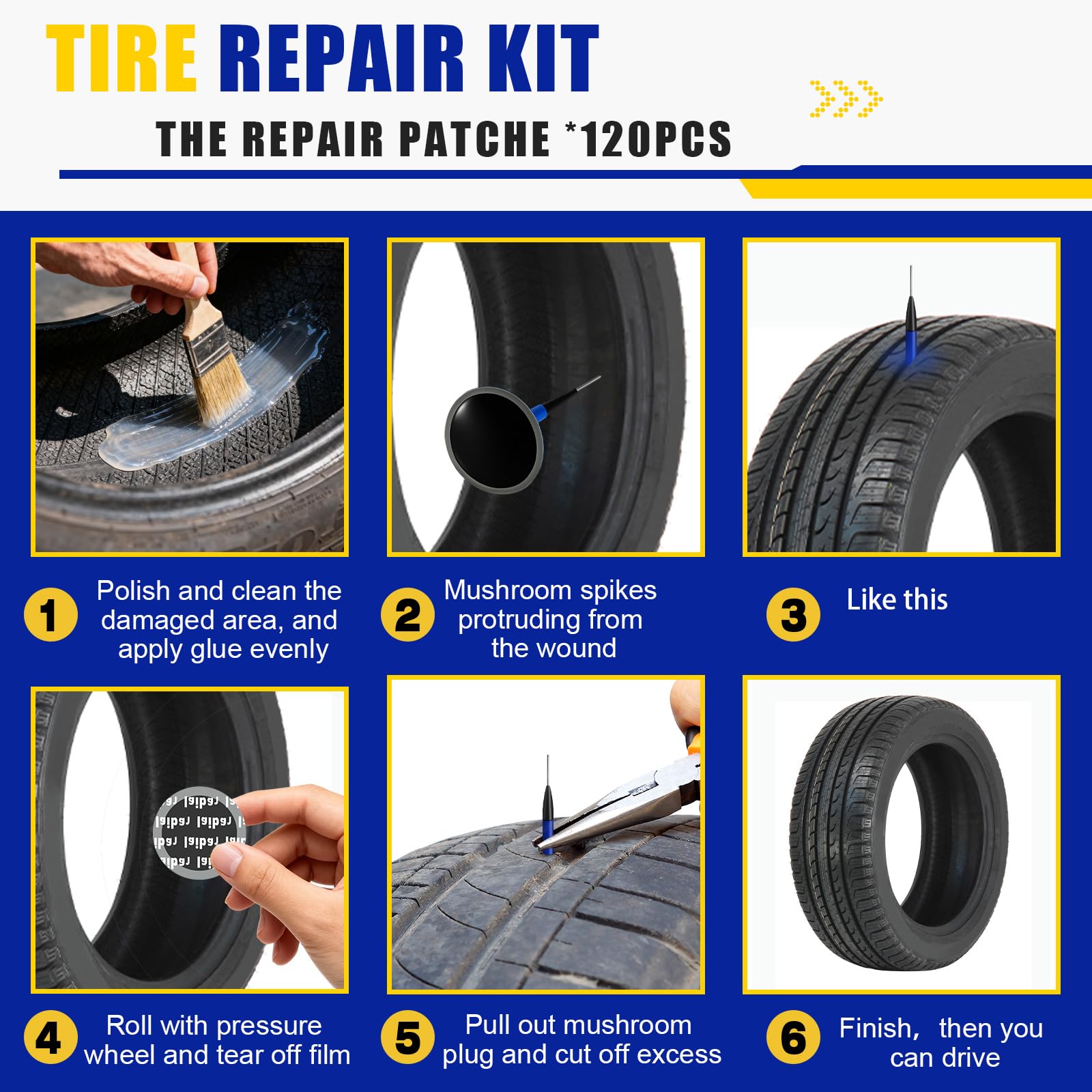 Tallew Kit di 74 toppe per pneumatici in gomma per riparazione pneumatici radiali, kit di riparazione di emergenza per forature auto, camion, autobus, trattori, veicoli e moto, 32 mm, 42 mm, 58 mm, 65
