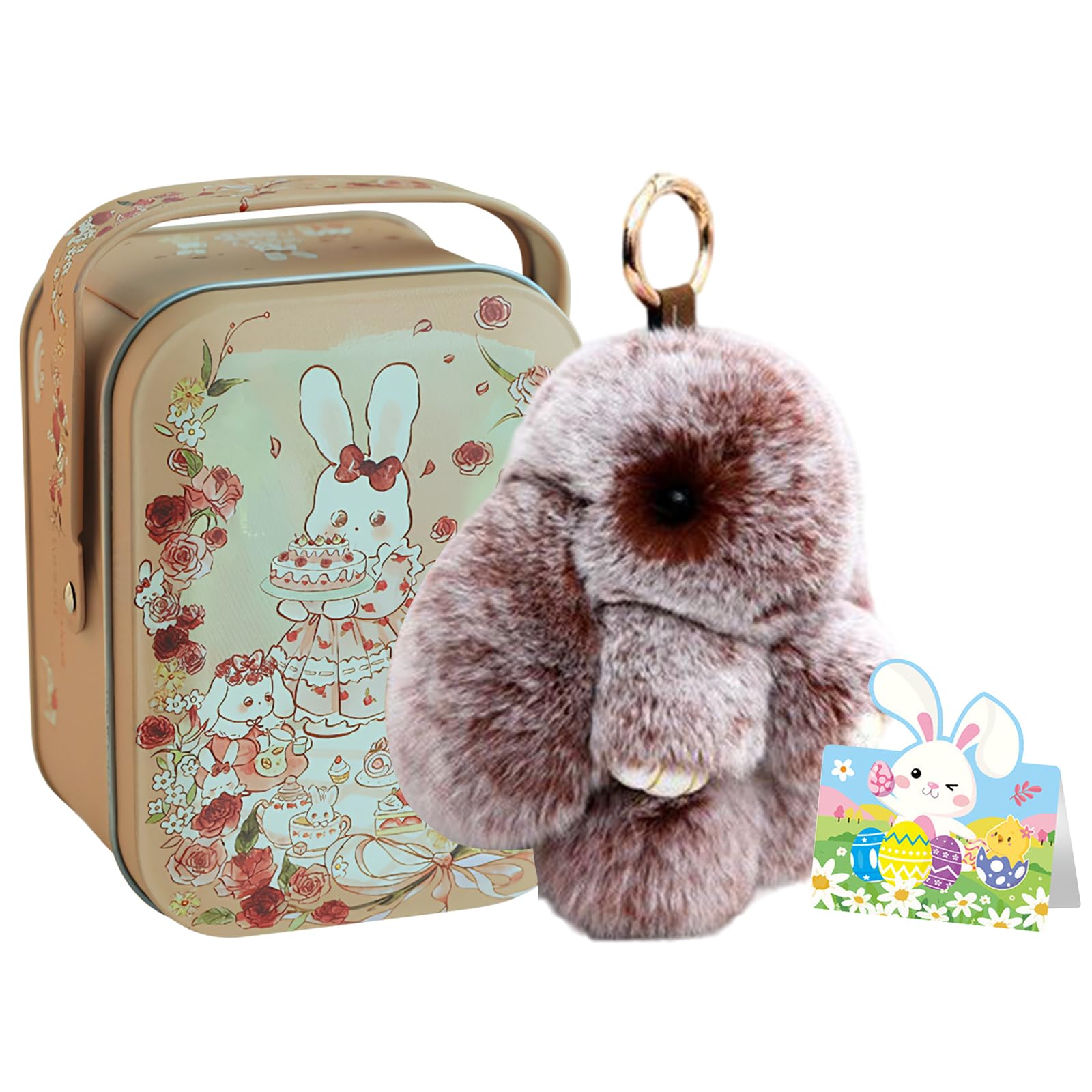 GETBSTOOP Fluffy Bunny Lulu Keychain, Handmade Soft Bunny PomPom Charms with Exquisite Box, Cute Rabbit Key Ring Charm for Handbag, Gift for Women, Girls, Easter & Birthday