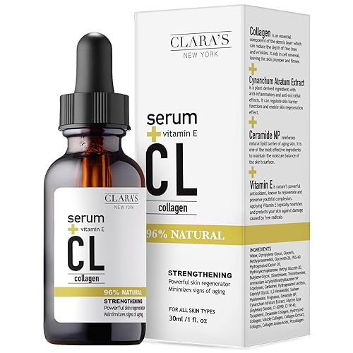 CLARA'S NEW YORK Suero facial de colágeno con vitamina E  Hidratante, suaviza e ilumina la piel  1 onza líquida  Fabricado en Estados Unidos