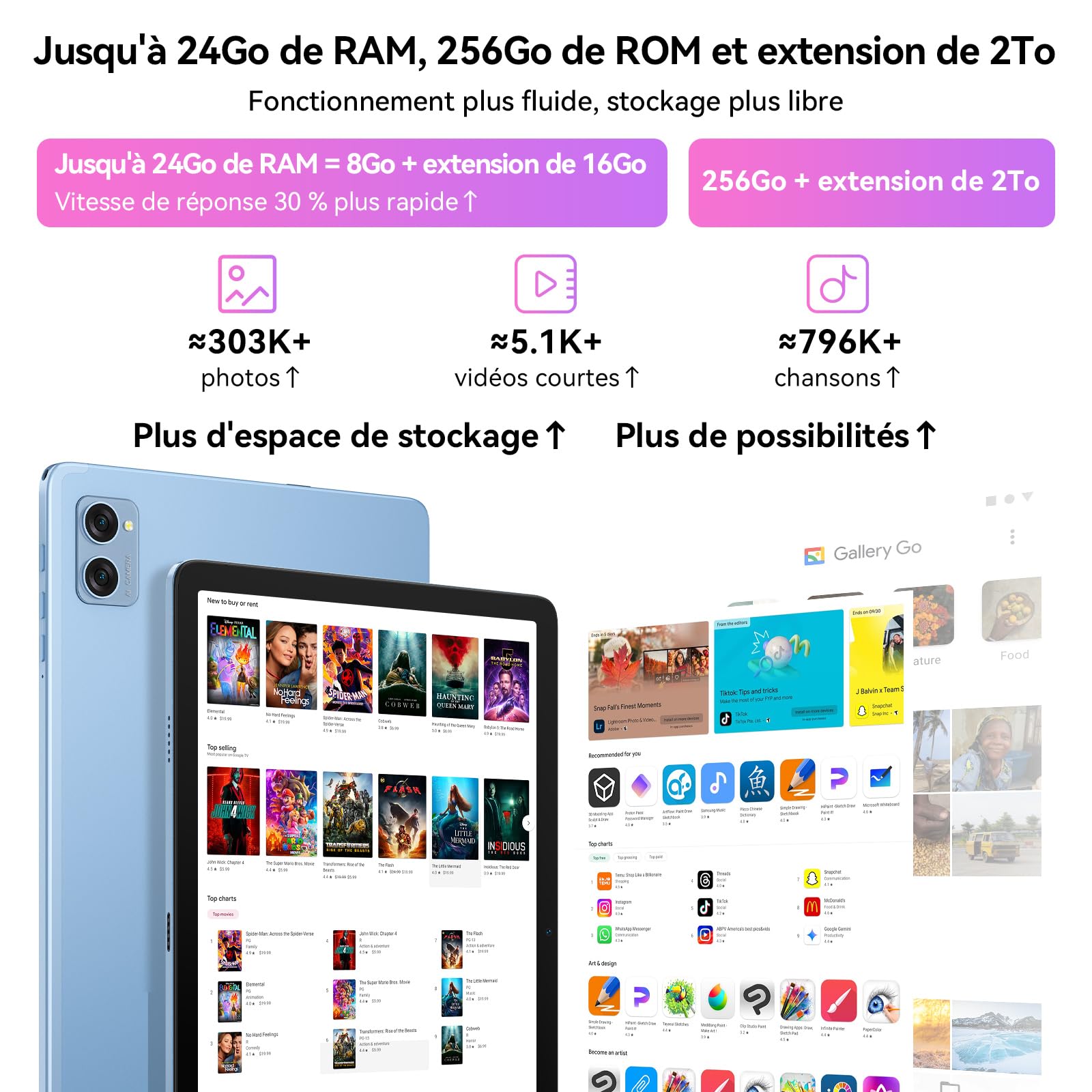 TABWEE Android 16 Tablette avec Clavier et Stylet, 24 Go+ 256 Go (4To TF) | Idéal Pour Études et Loisirs, Octa-Core, Widevine L1, Tablette 10 Pouces, Gemini AI, GPS, Face ID -Bleu (Garantie de 4 Ans)