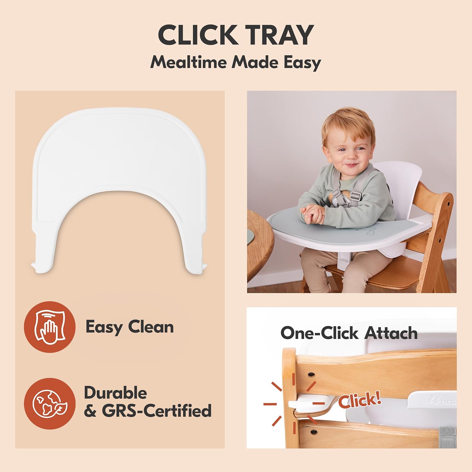 hauck Adjustable Wooden High Chair for Babies and Toddlers - Includes Baby Insert, Tray & Safety Harness - Grows with Child up to 198 lbs - Natural