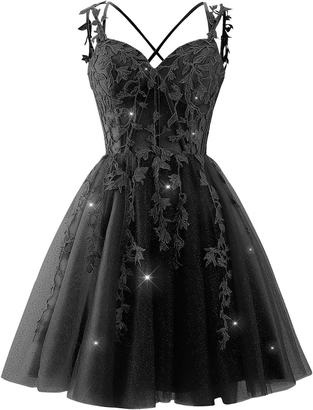 Glitter Tulle Homecoming Dresses for Teens Lace Applique Short Prom Dress 2026 V Neck Cocktail Party Gown