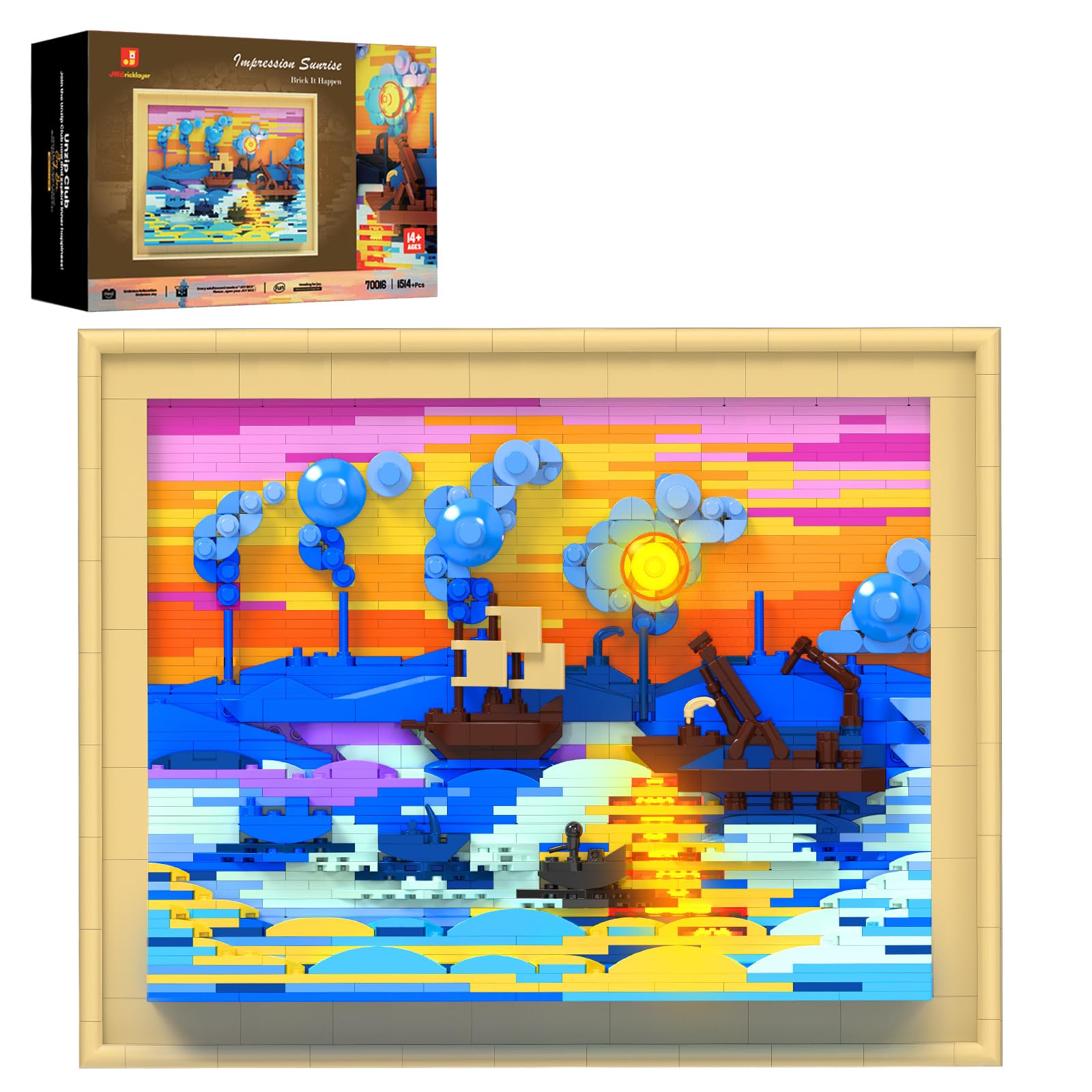 JMBricklayer Impression Sunrise - Juego de construcción para adultos, bloques de arte iluminados enmarcados en 3D, kit de modelo de decoración de pared LED, regalo para el día de la madre