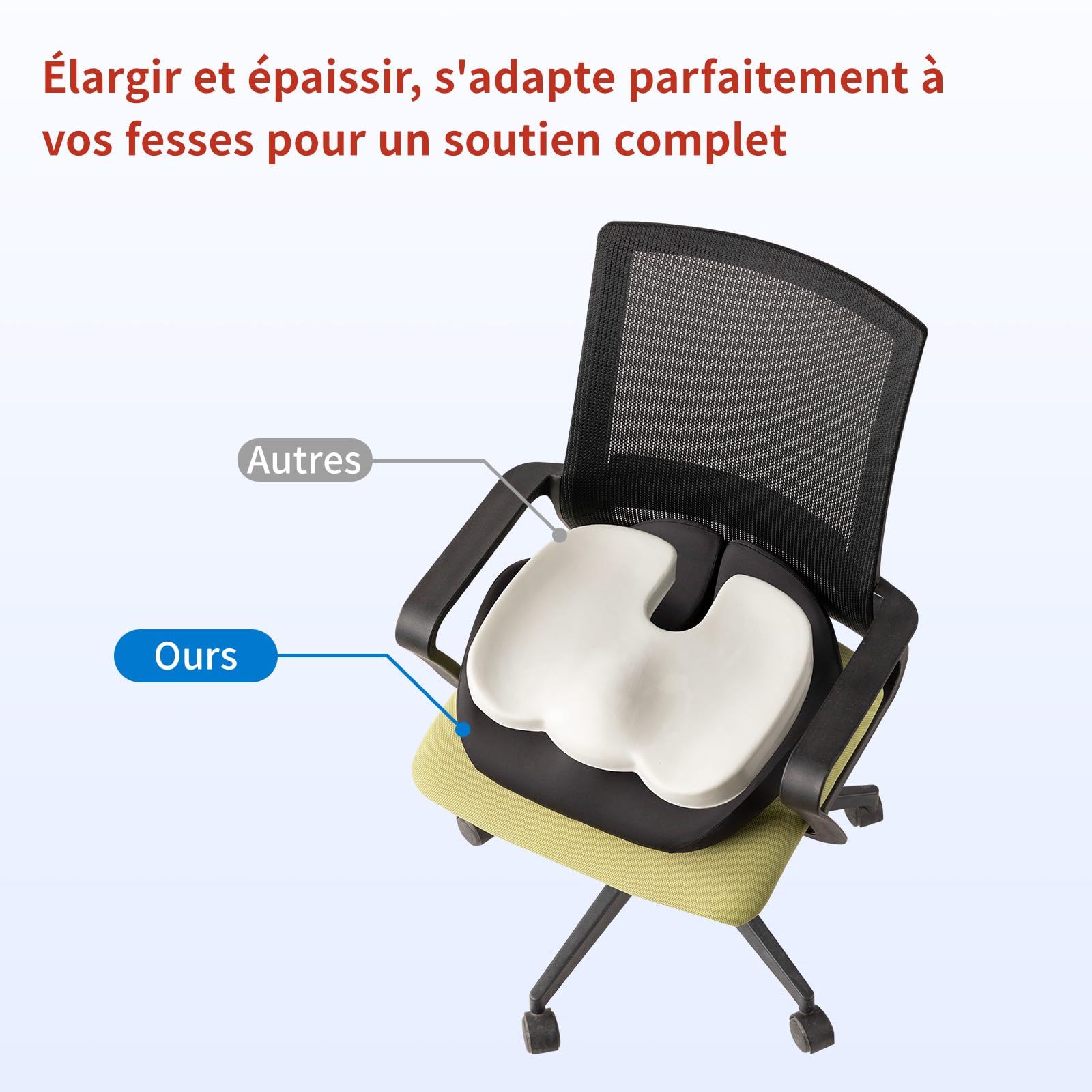 POOTACK Coussin Chaise Coussin Coccyx Assise Ergonomique Mousse a Memoire,Grand Coussin Chaise Bureau pour Soulager inconfort, Hanch - Santé - Mieux vivre