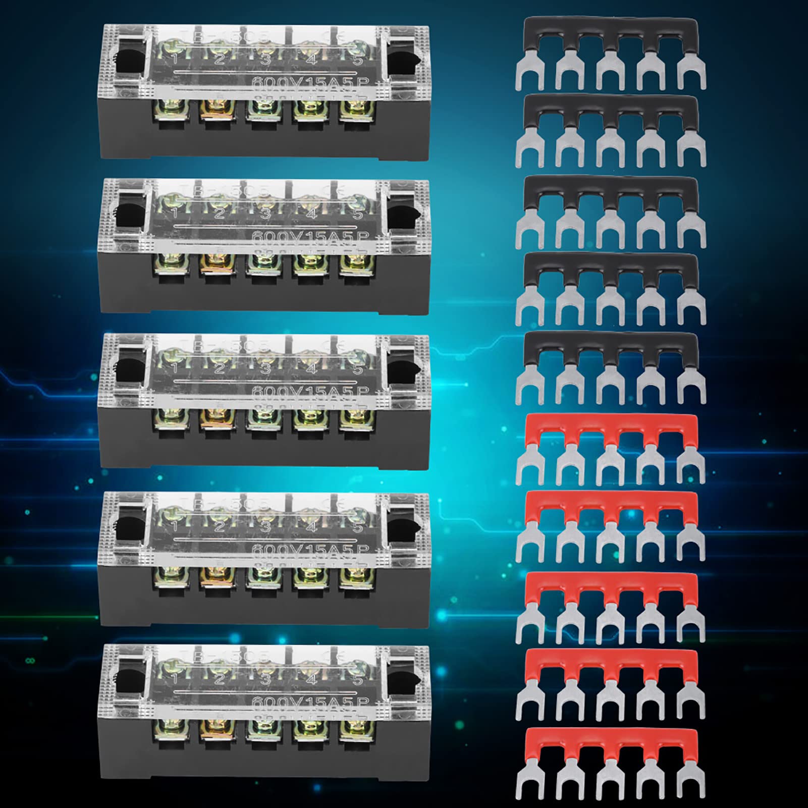 OCR Lot de 5 borniers à vis à double rangée à 10 positions 600 V 15 A Bornier Bornier pré