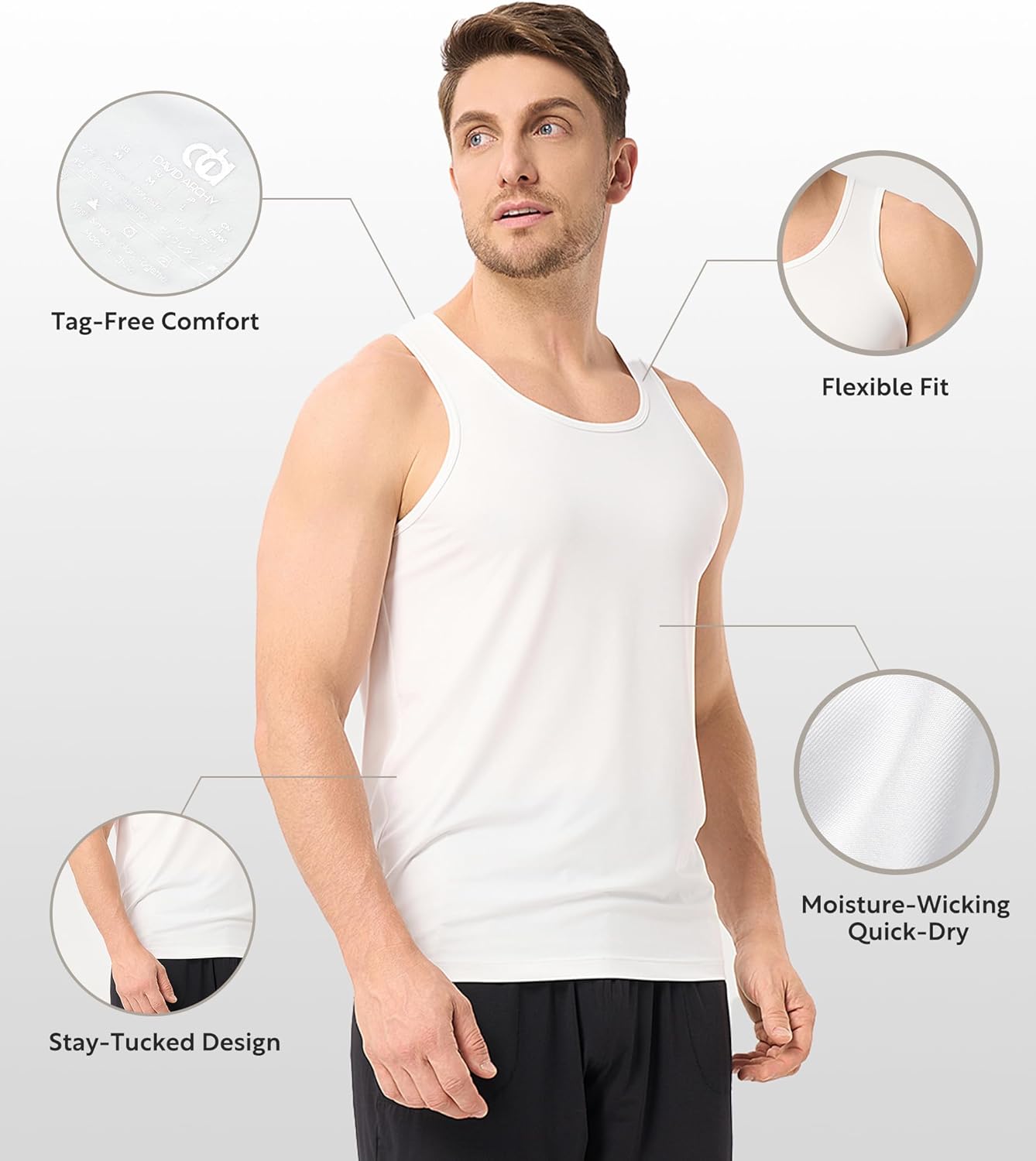 DAVID ARCHY Men's Tank Top Undershirts Moisture Wicking Quick-Dry A-Shirts Soft Silky Undershirts Tank Shirt for Men 3 Pack - Image 6