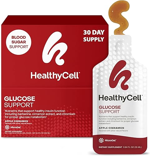 HealthyCell Suplemento de apoyo de glucosa para apoyar el azúcar en sangre equilibrado, berberina, canela y cromo para una función saludable de la
