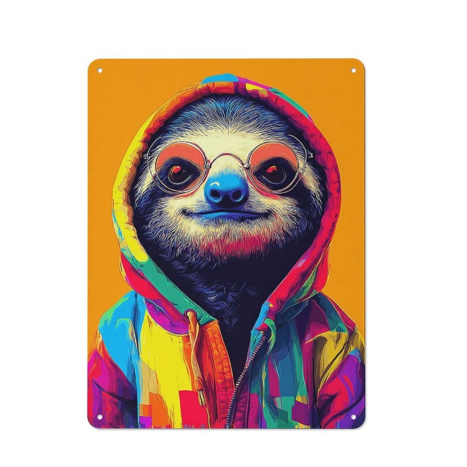 Junmoney Colorful Sloth In Trendy Hoodie Farmhouse Metal Sign 40X30cm, Barn Style Rustic Kitchen Decor For Cottage, Kitchen, Hallway Or Breakfast Nook
