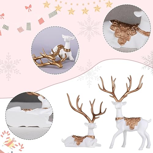 Miniatura 7 de Juego de 2 estatuas de reno de Navidad, estatua de cervatillo en estante, decoración moderna azul para el hogar, decoración de mesa de Navidad de
