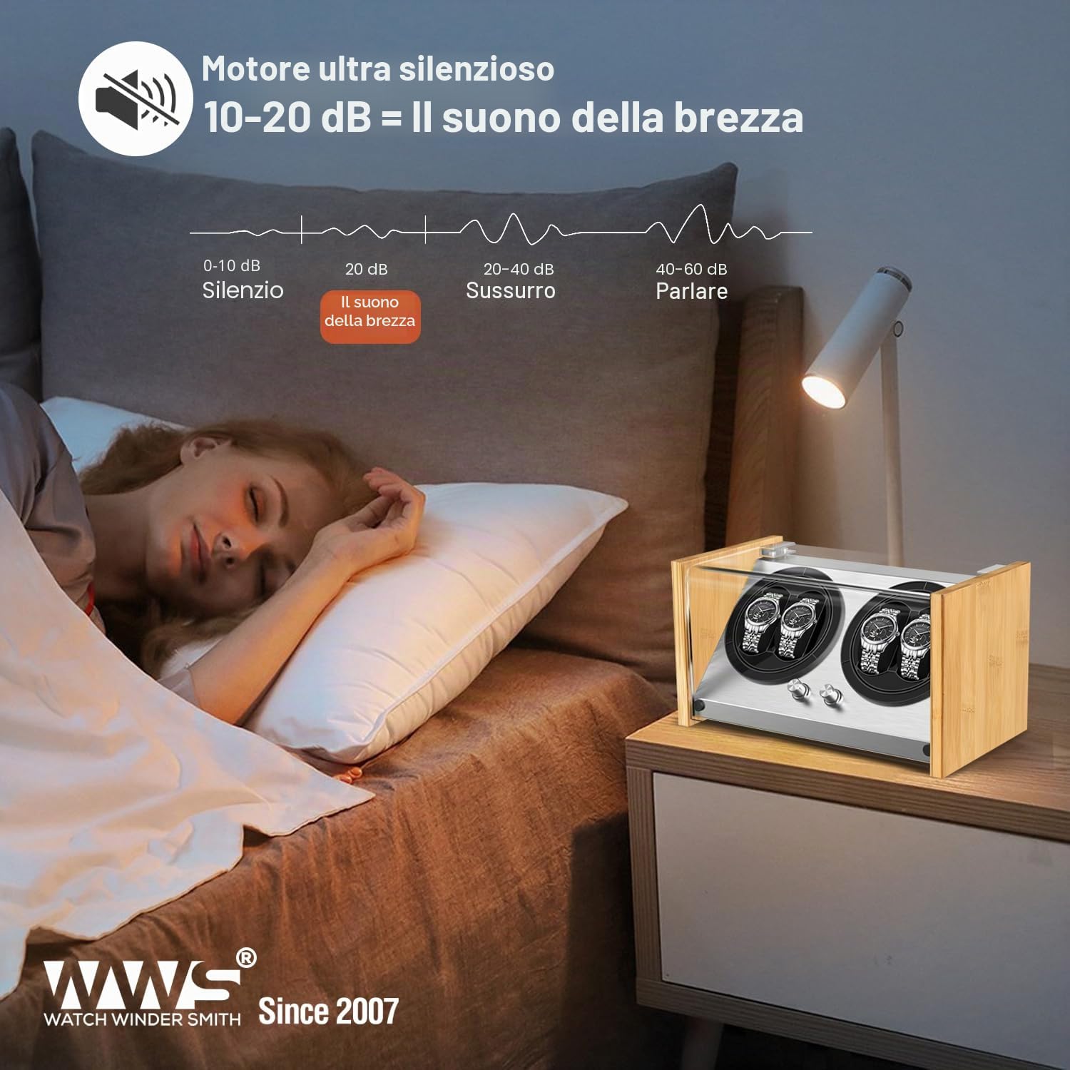 Watch Winder Smith® Watch Winder Carica Orologi, Design di brevetti in legno di bambù naturale,AC/Motore Giapponese Super Silenzioso Alimentato a Batteria Orologio Avvolgitore