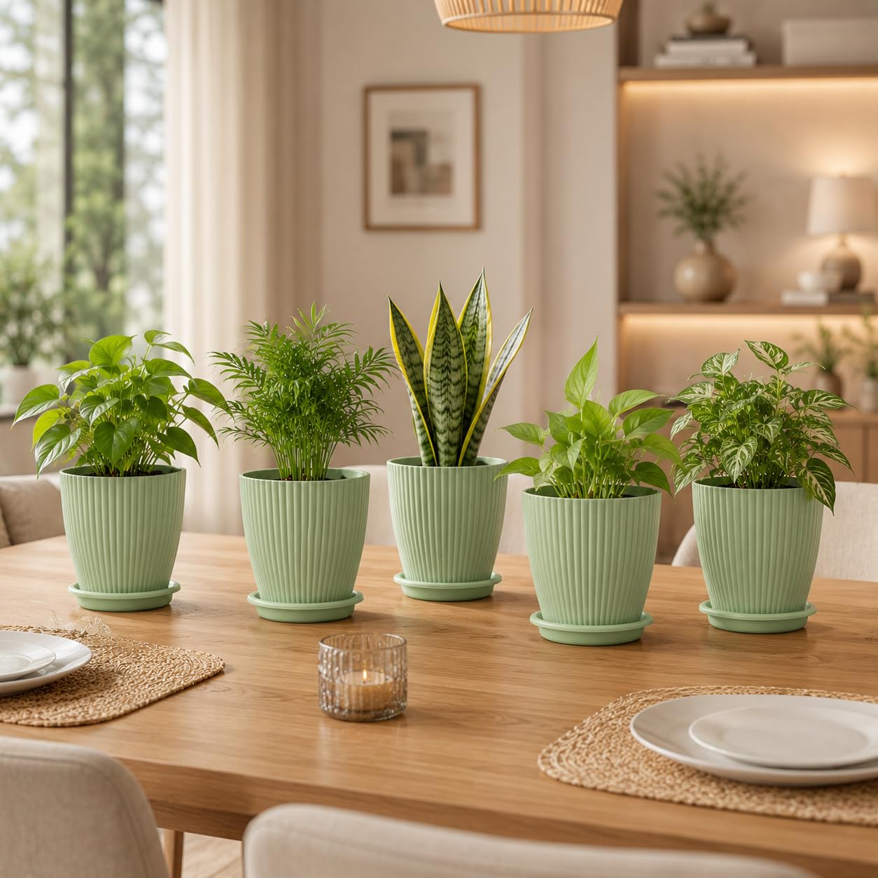 Light Brown Flower Pots Set of 5 - Modern Plant Planters -21 Light Brown Flower Pots Set of 5 - Modern Plant Planters -21