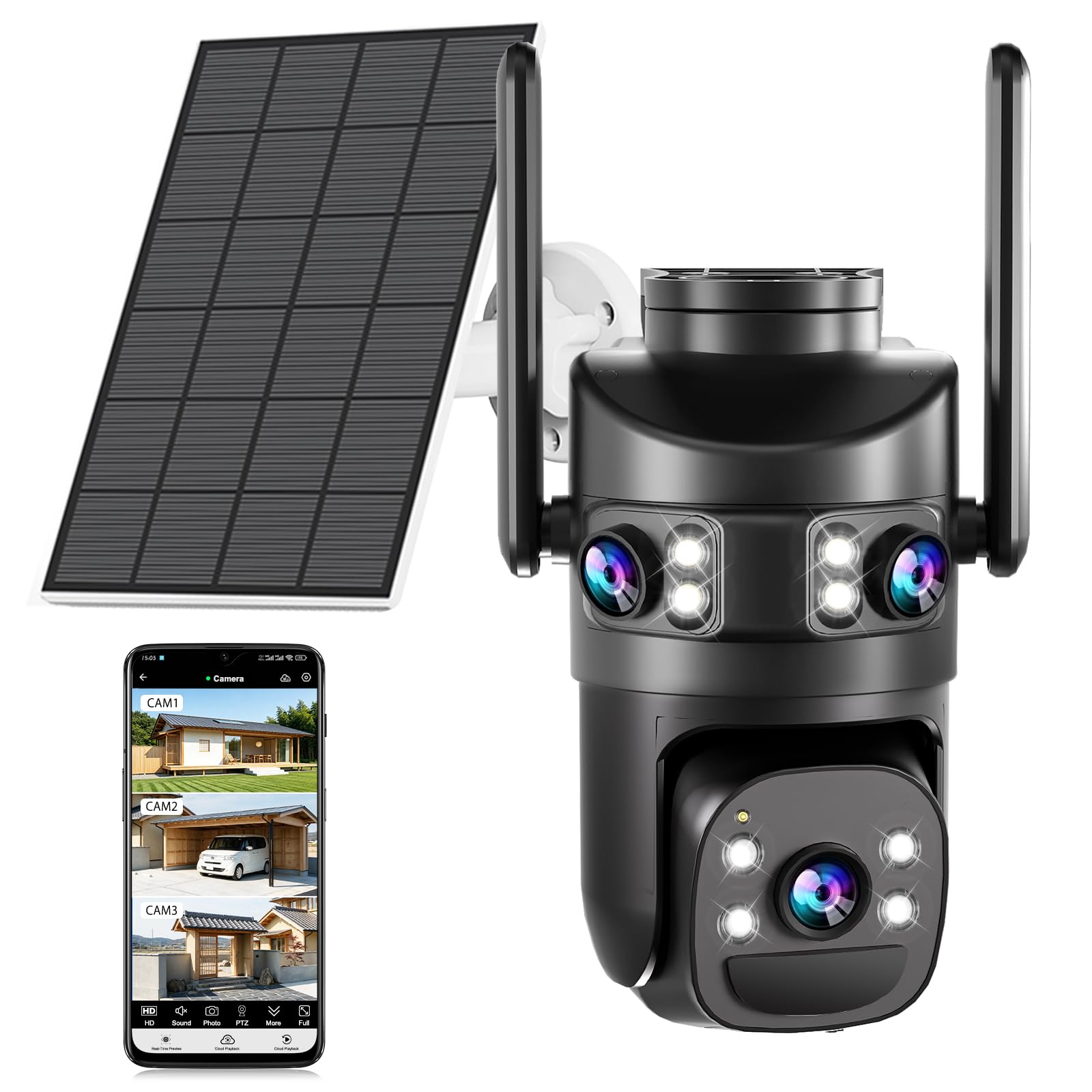 Amazon.co.jp: 4K 600万画素 3レンズ防犯カメラ 屋外 ソーラー無線5GHz