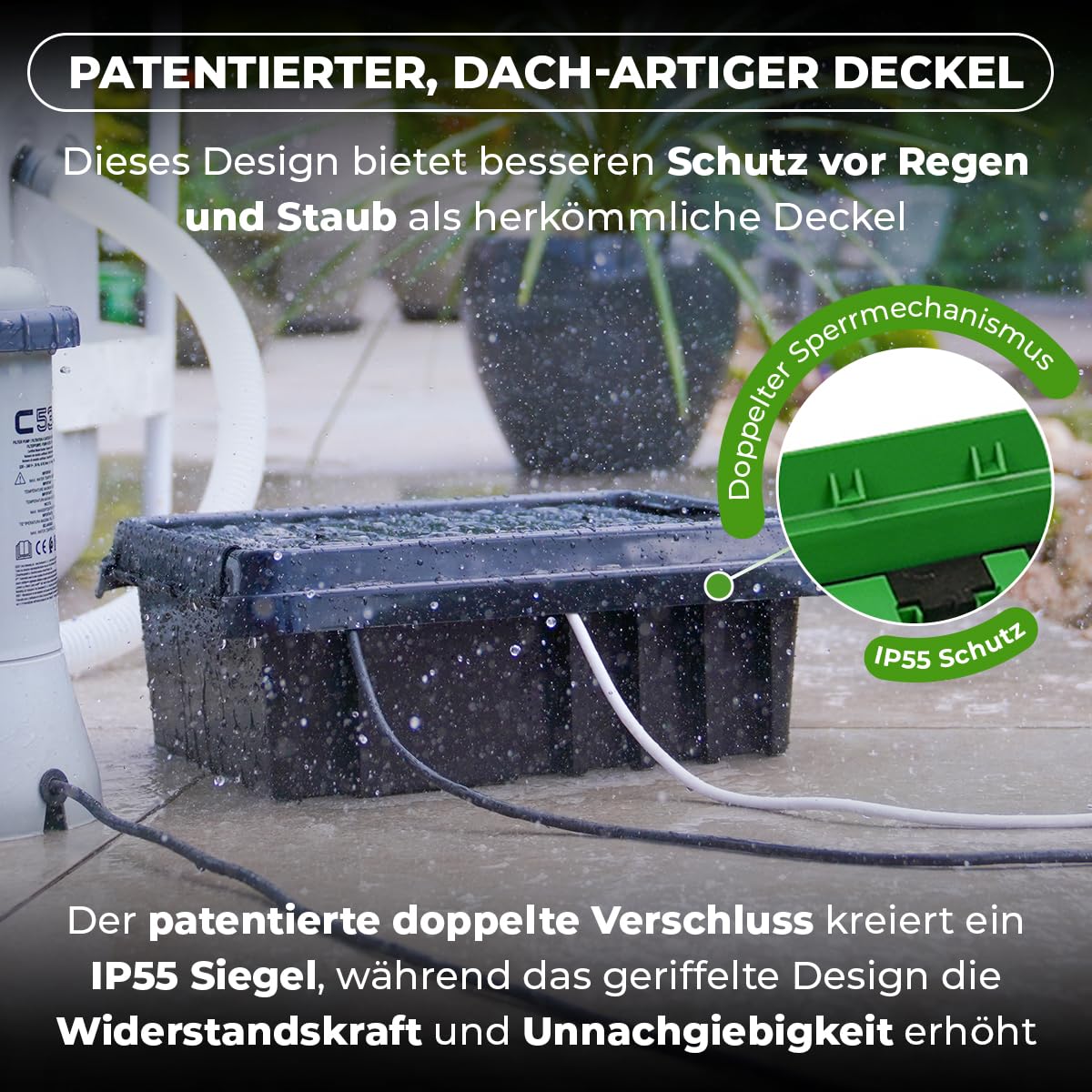 DRiBOX Groß IP55 Wetterfester Anschlusskasten für den Außenbereich Stromkabelgehäuse für Weihnachtsbeleuchtung, Zeitschaltuhren, Verlängerungskabel, Kabelrollen, Transformatoren (Groß, Grün)