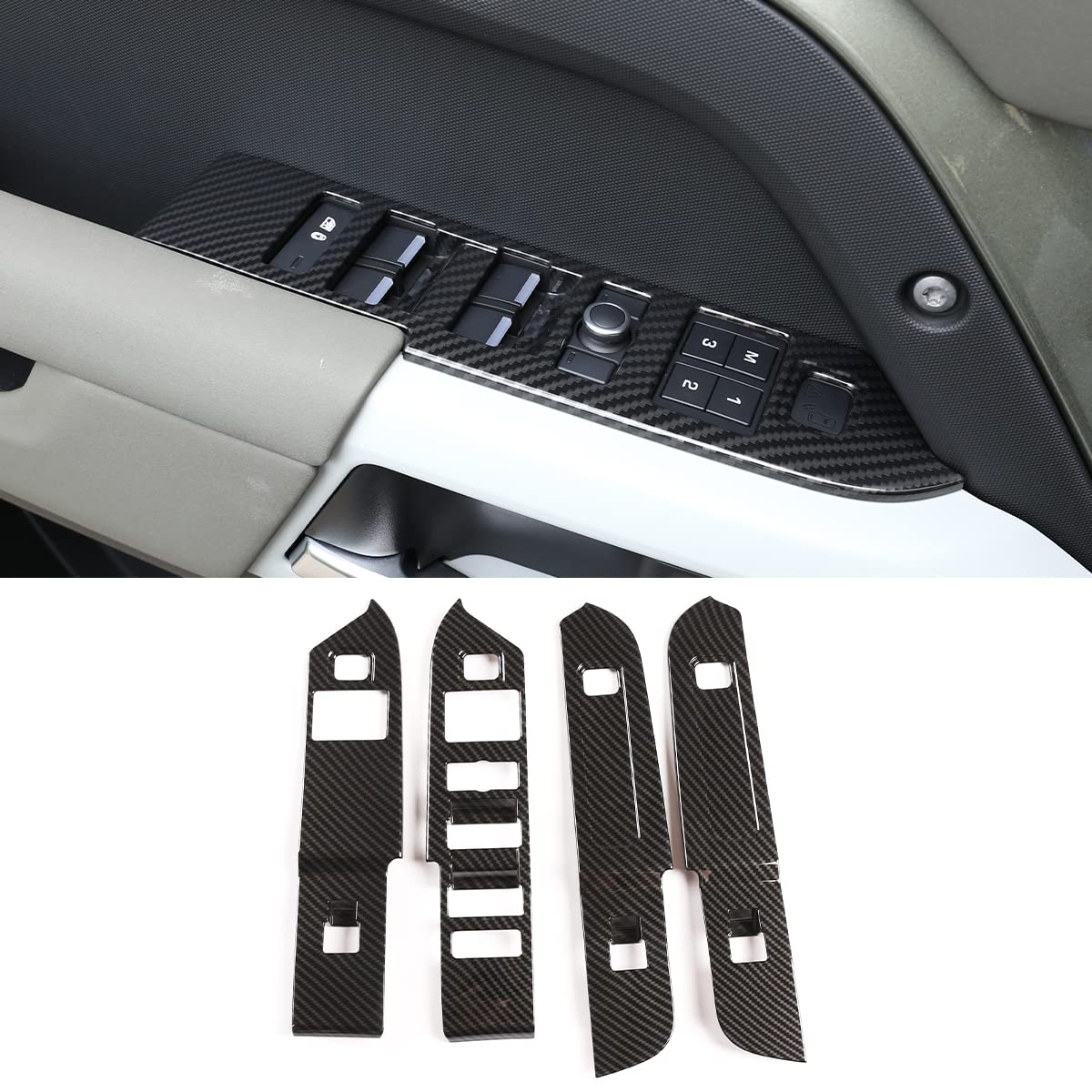 DIYUCAR 4pcs Carbon Fiber Car Window Lift Switch Frame Cover Panel Trim Decoration Sticker for Land Rover Defender 110 2020-2022 Right Hand Drive