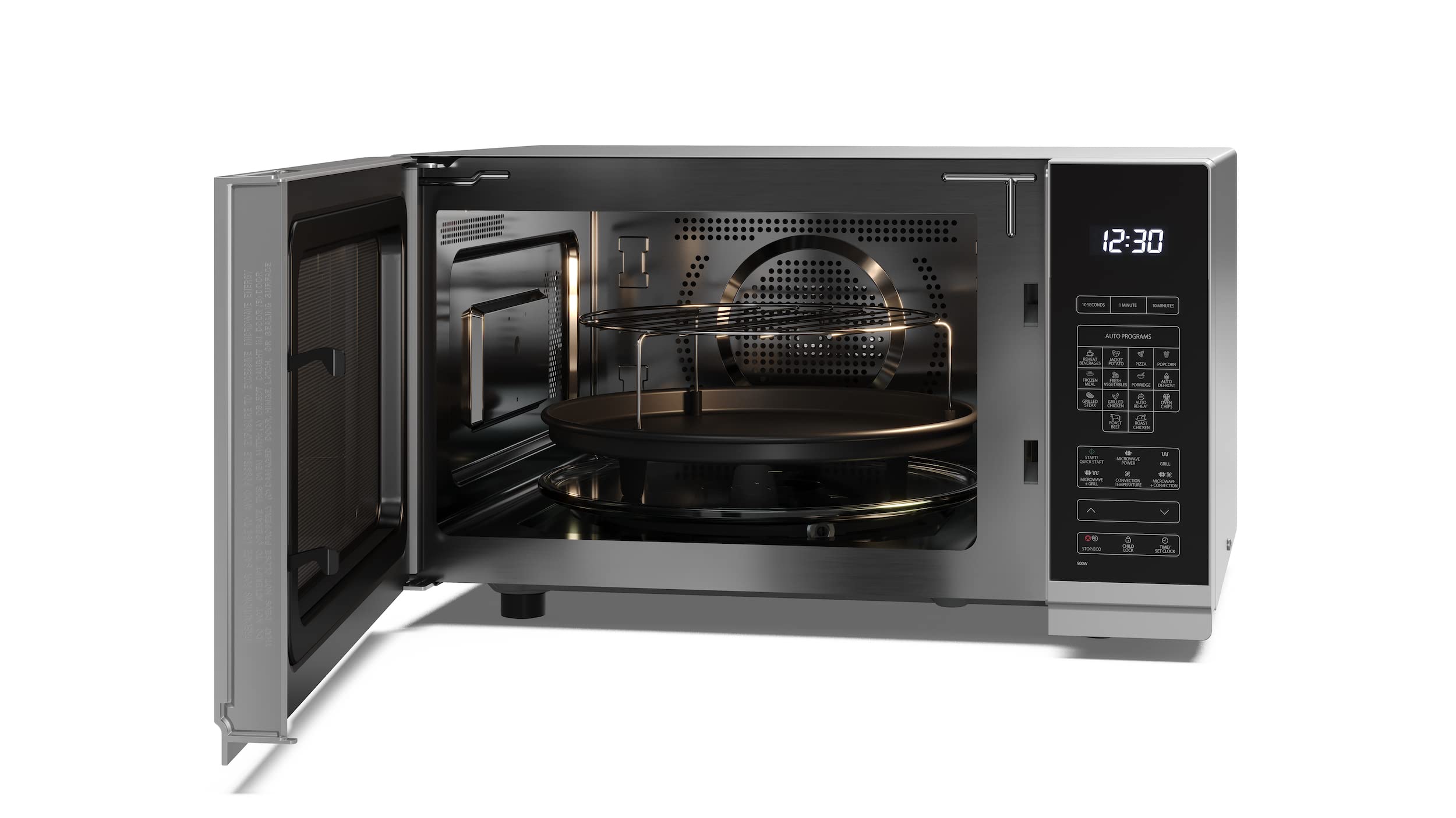 Sharp YC-PC322AE-S Micro-Ondes avec Grill et Air Chaud (1000 W, 32 L, 10 Niveaux de Puissance, Fonction Eco, Décongélation, Argenté/Noir
